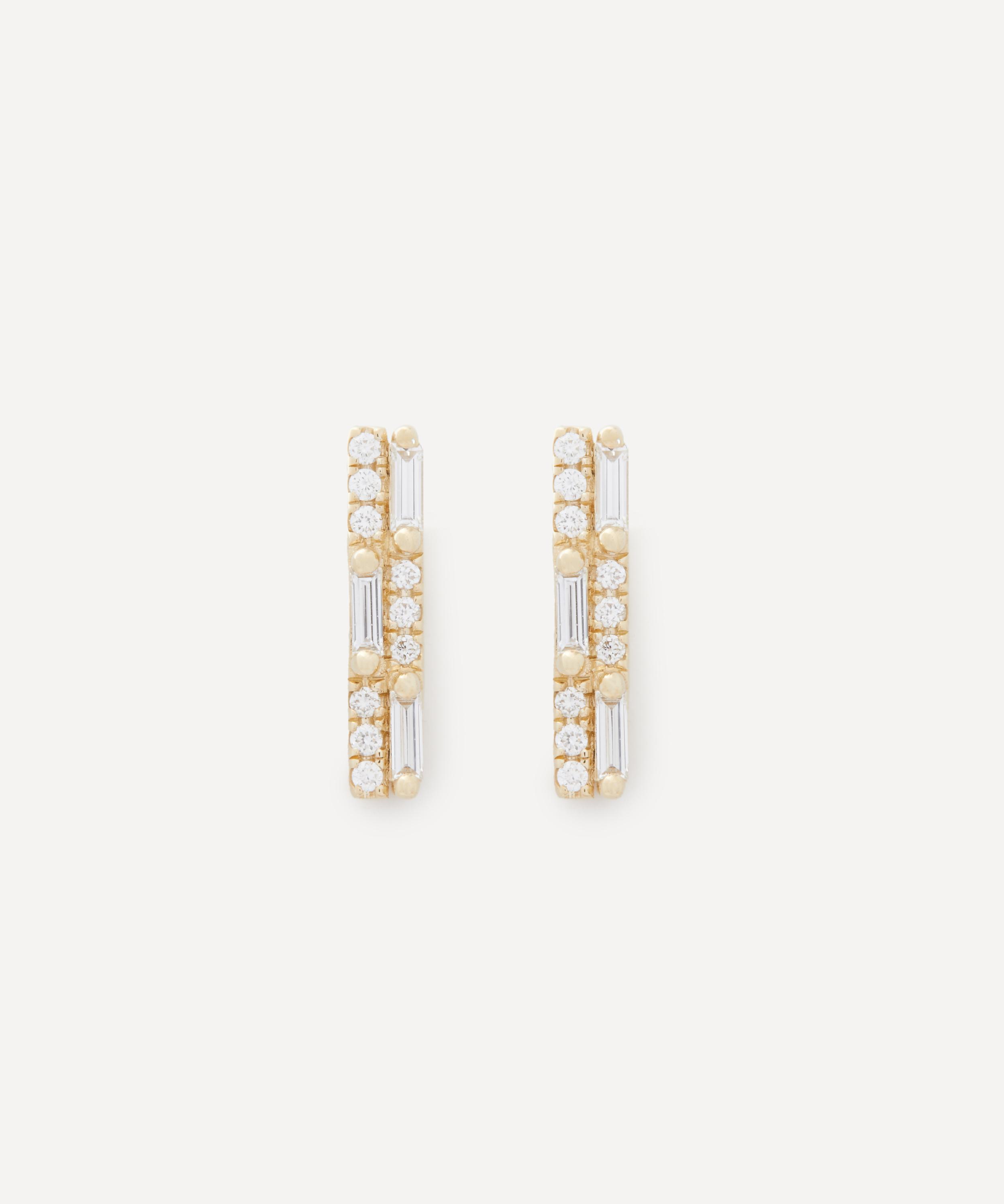 Suzanne Kalan - 14ct Gold Mixed Diamond Bar Stud Earrings
