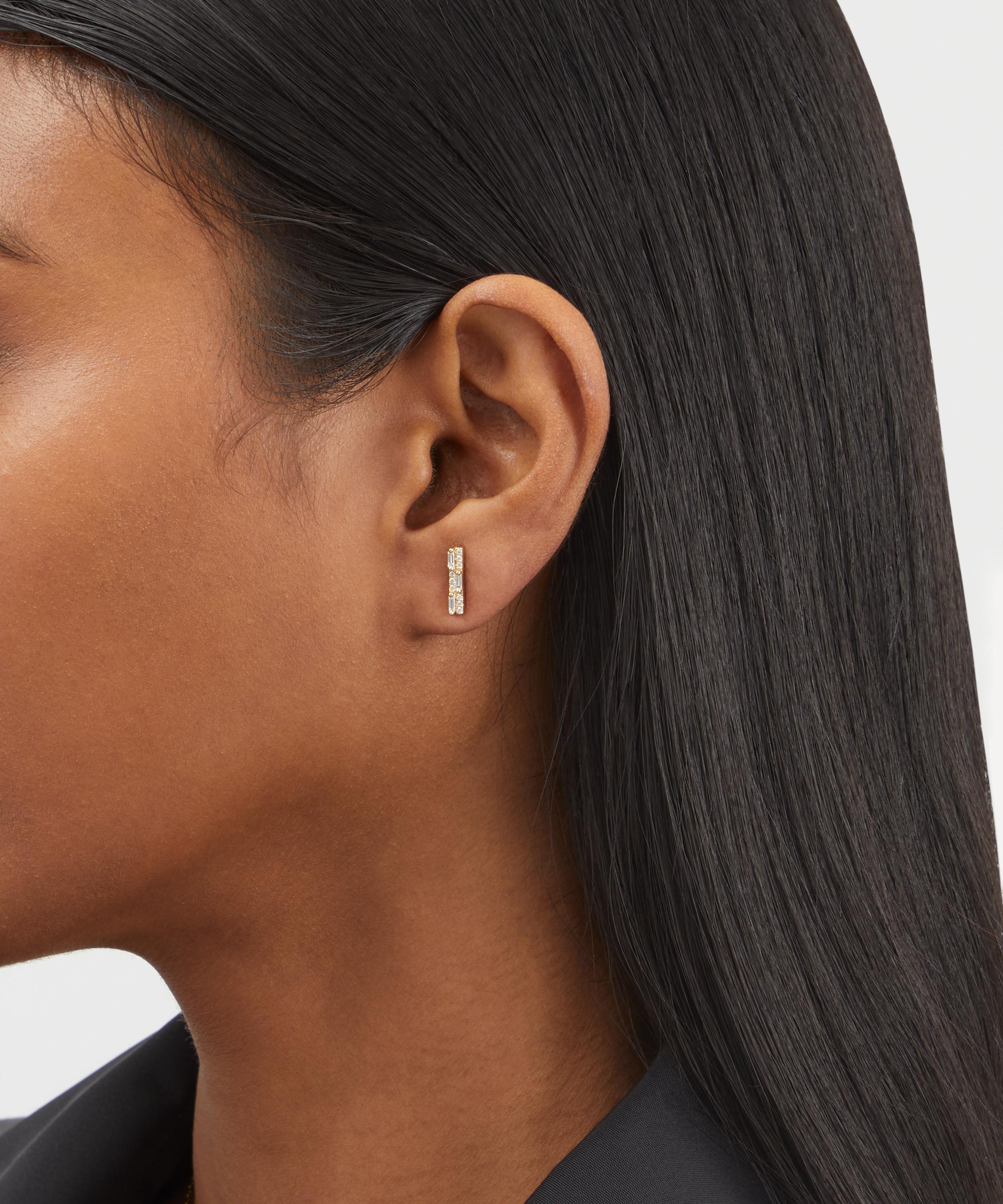 Suzanne Kalan - 14ct Gold Mixed Diamond Bar Stud Earrings image number 1