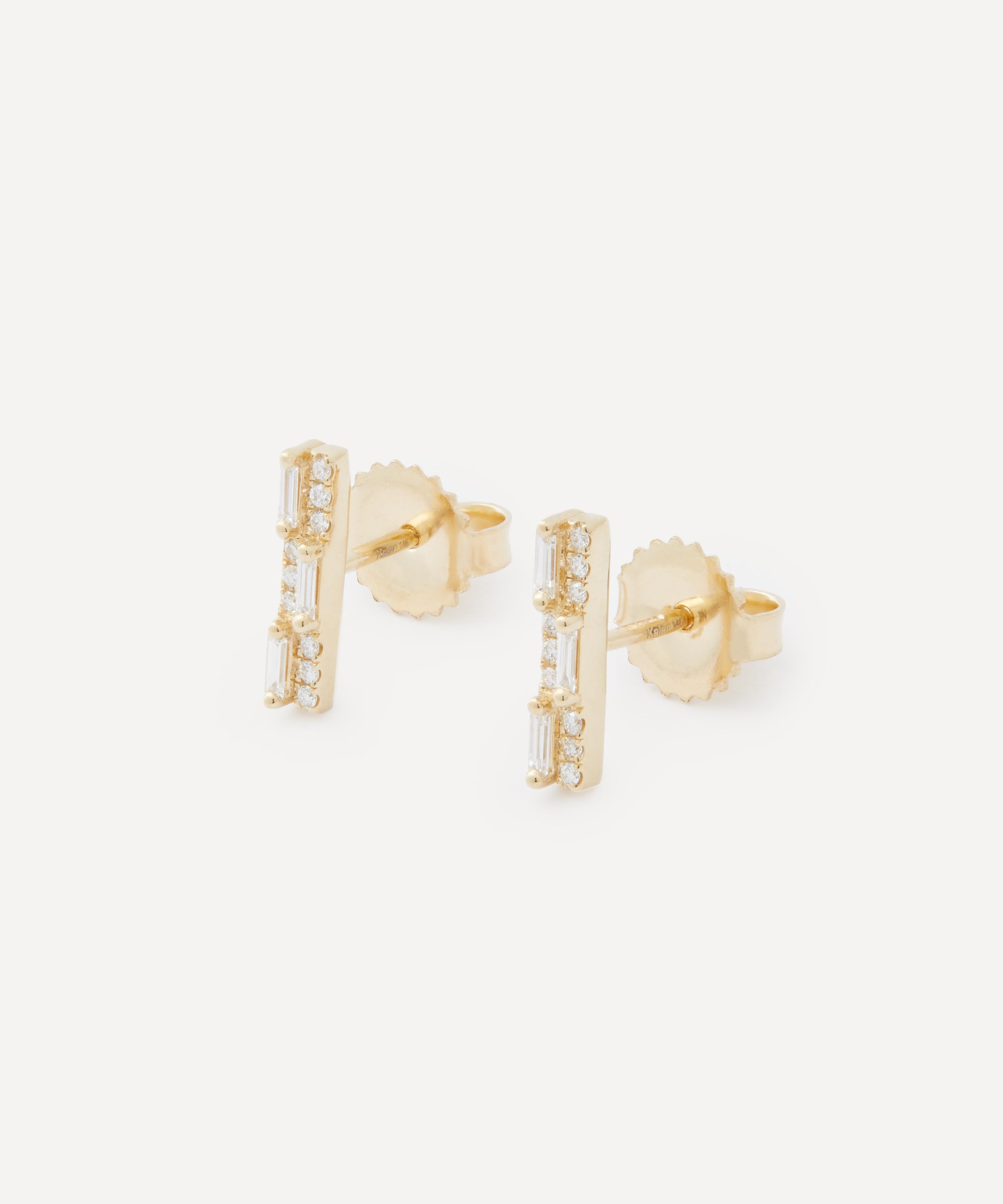 Suzanne Kalan - 14ct Gold Mixed Diamond Bar Stud Earrings image number 2