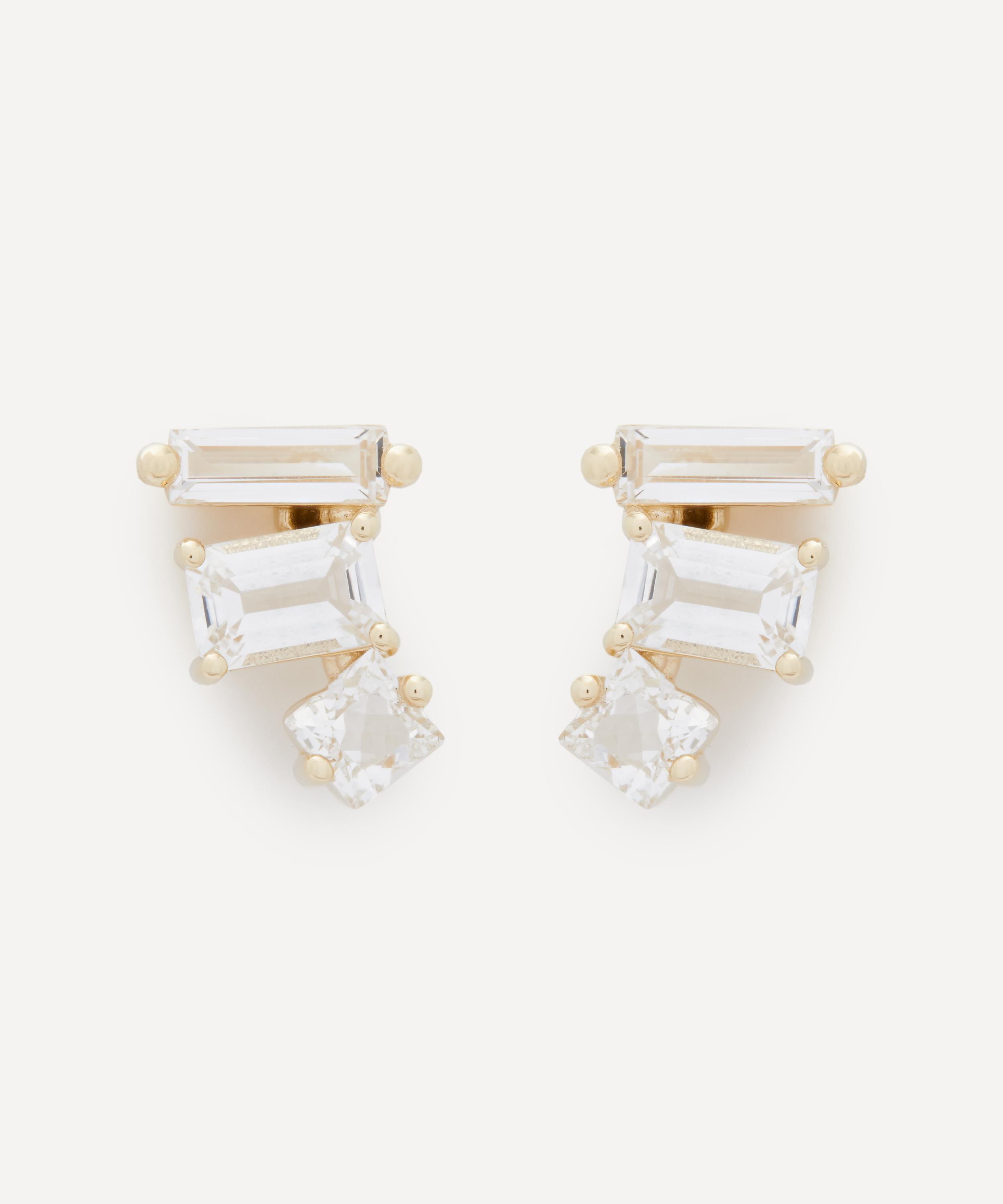Suzanne Kalan - 14ct Gold Triple Mixed Shape White Topaz Stud Earrings