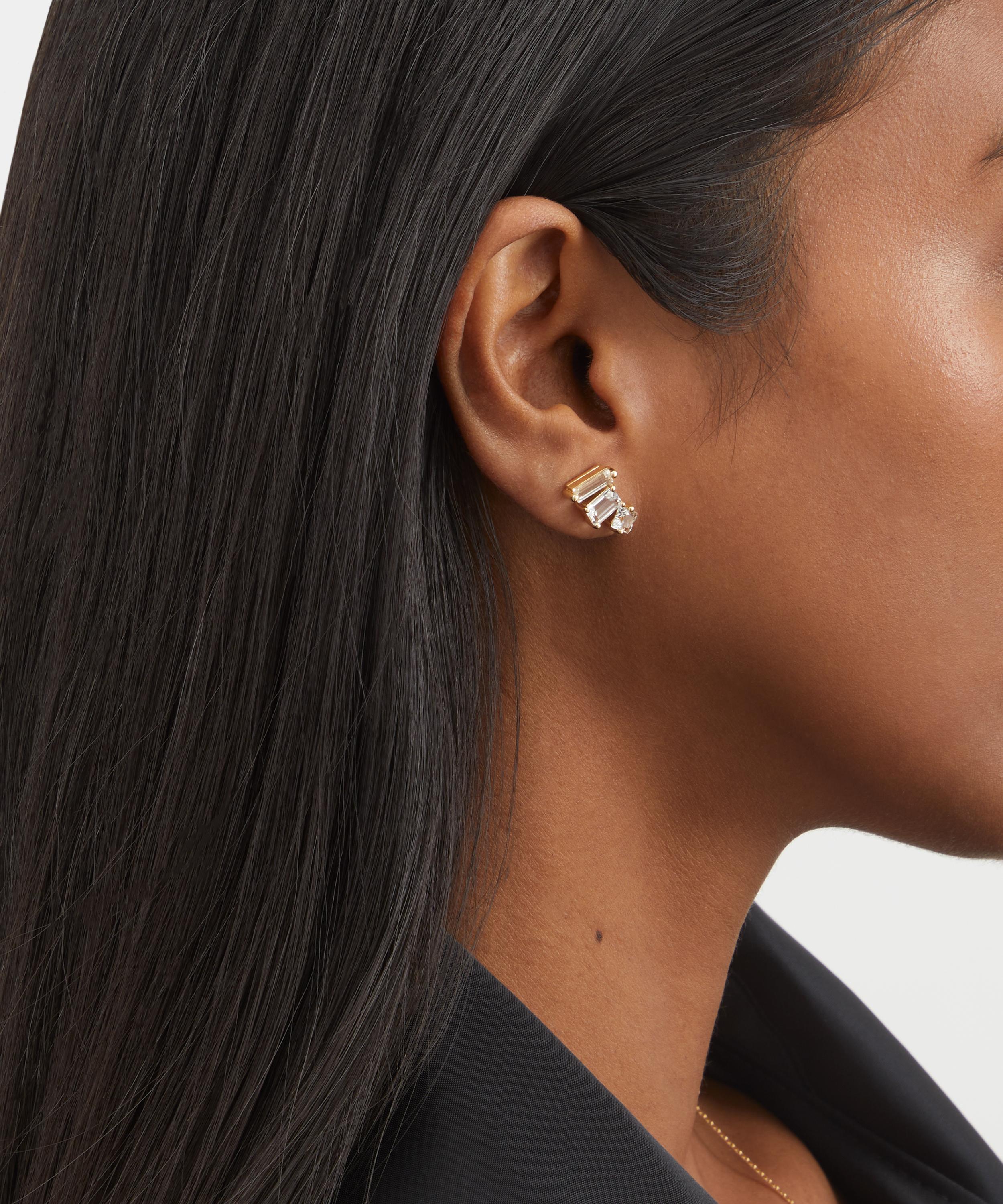 Suzanne Kalan - 14ct Gold Triple Mixed Shape White Topaz Stud Earrings image number 1