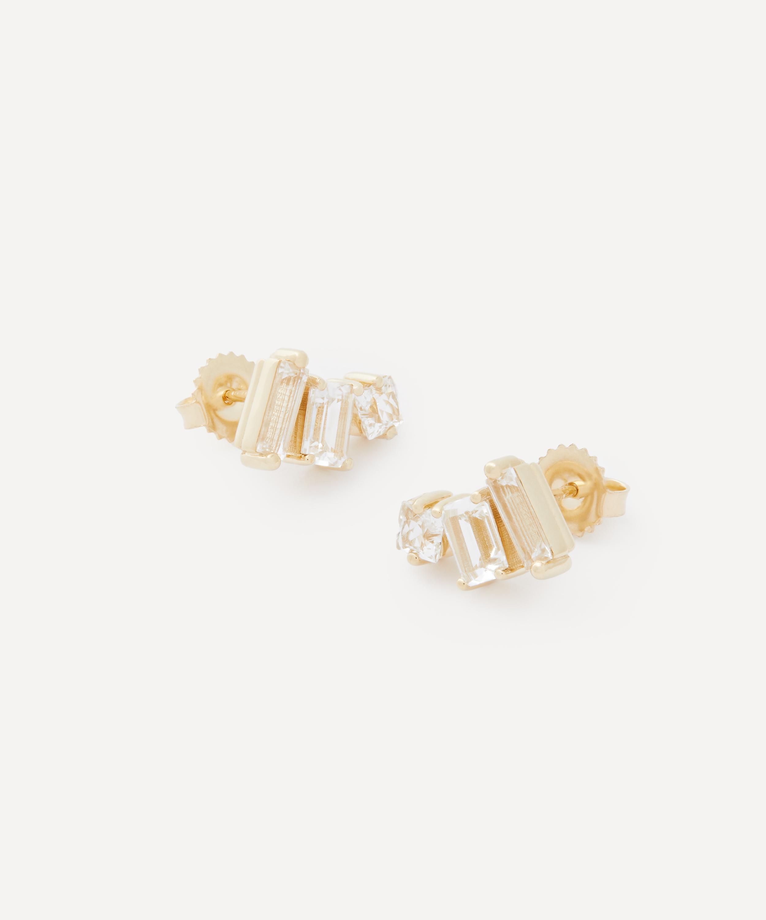 Suzanne Kalan - 14ct Gold Triple Mixed Shape White Topaz Stud Earrings image number 2