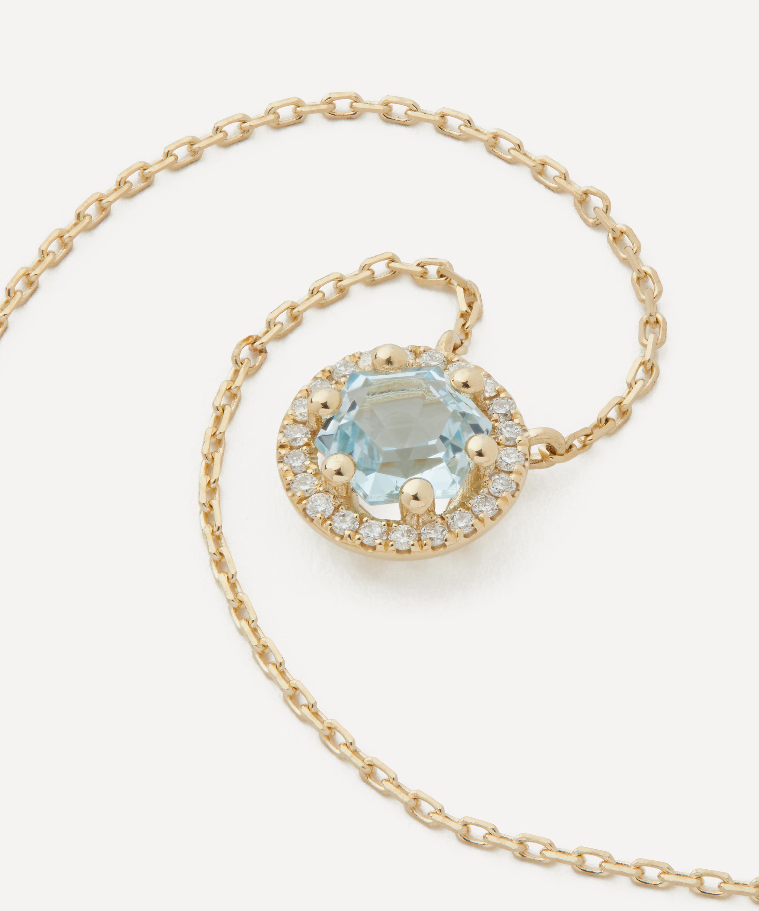 Suzanne Kalan - 14ct Gold Halo Blue Topaz Hex Pendant Necklace image number 0