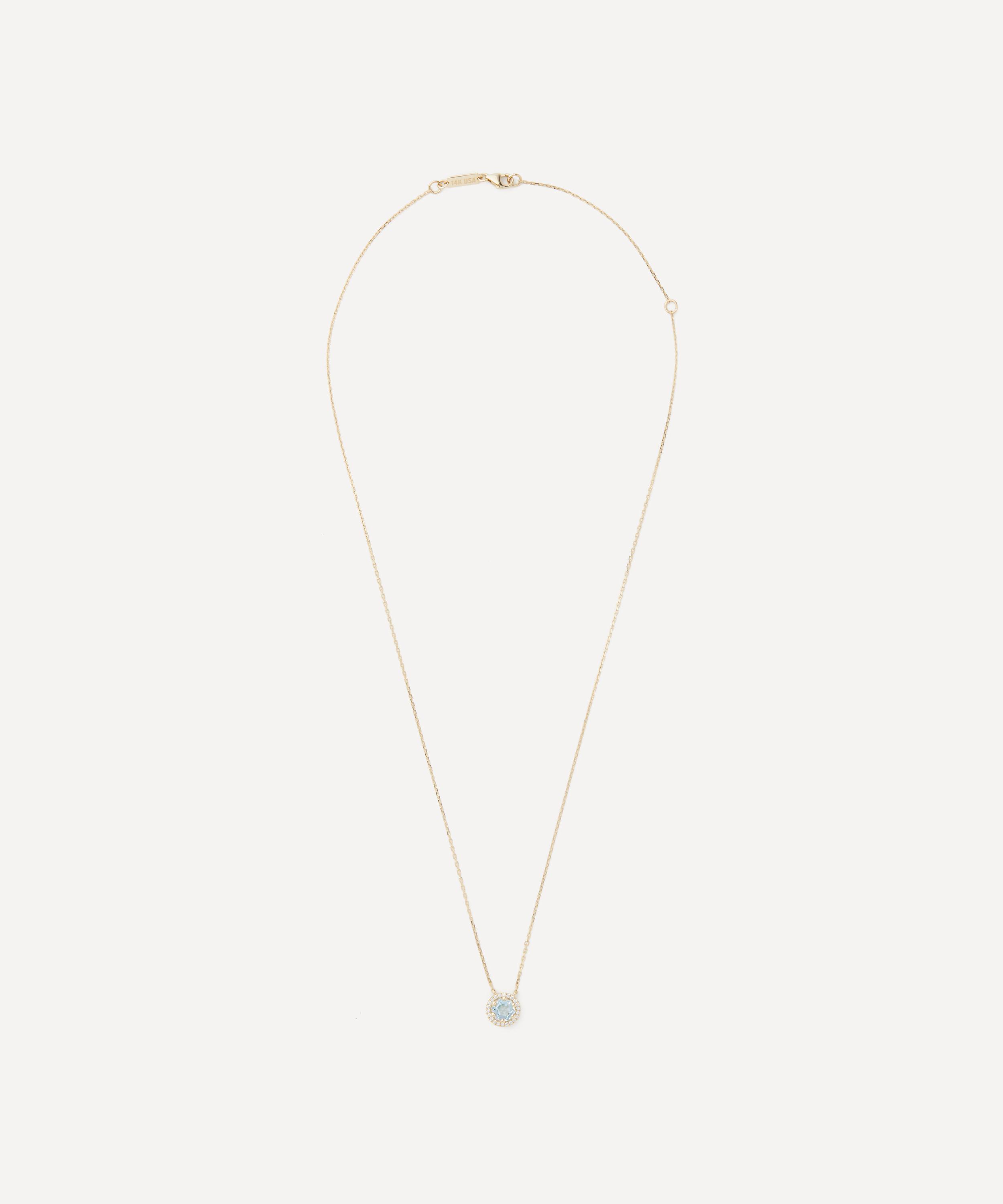 Suzanne Kalan - 14ct Gold Halo Blue Topaz Hex Pendant Necklace image number 2