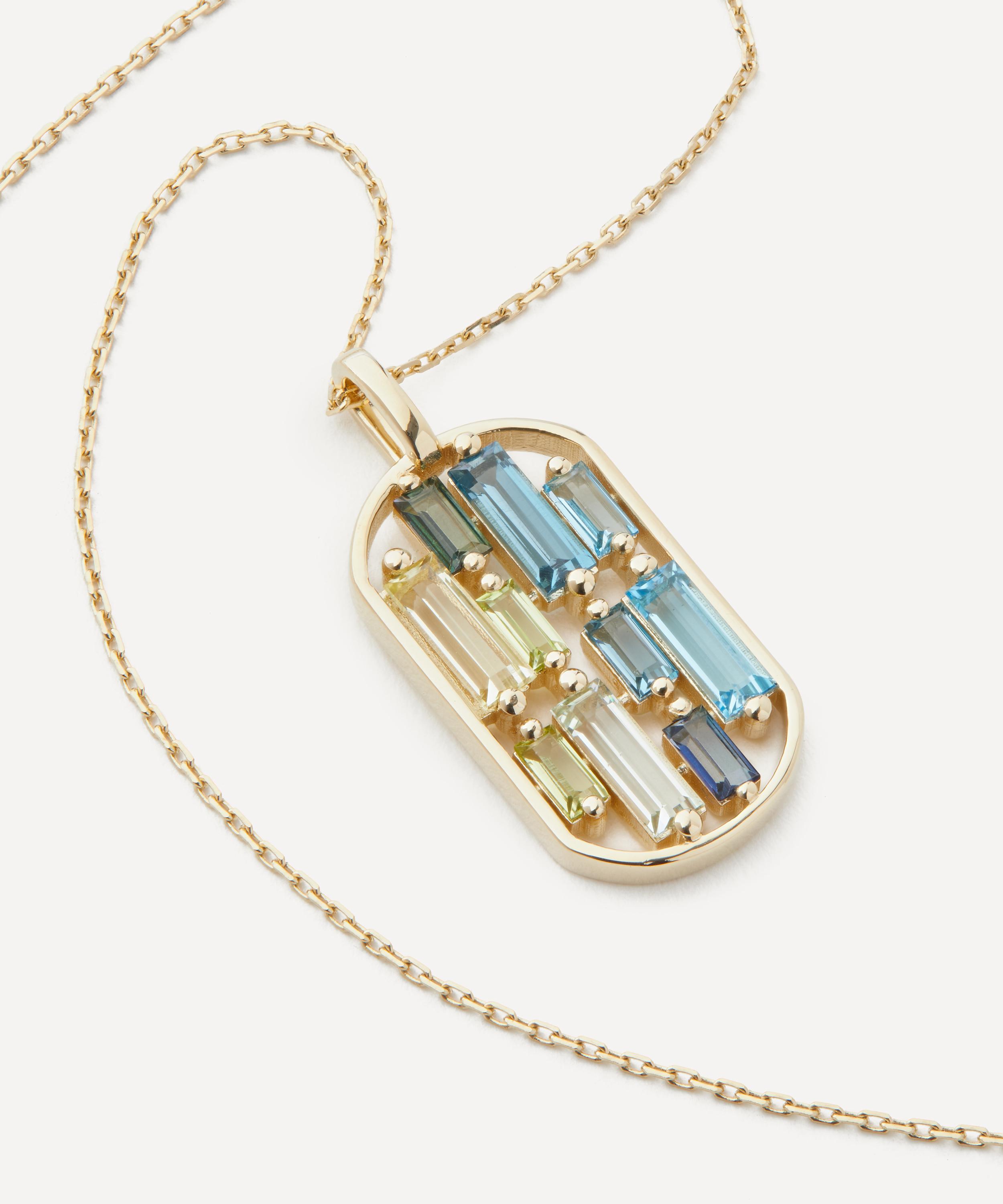 Suzanne Kalan - 14ct Gold Open Inlay Blue Green Topaz Dog Tag Pendant Necklace