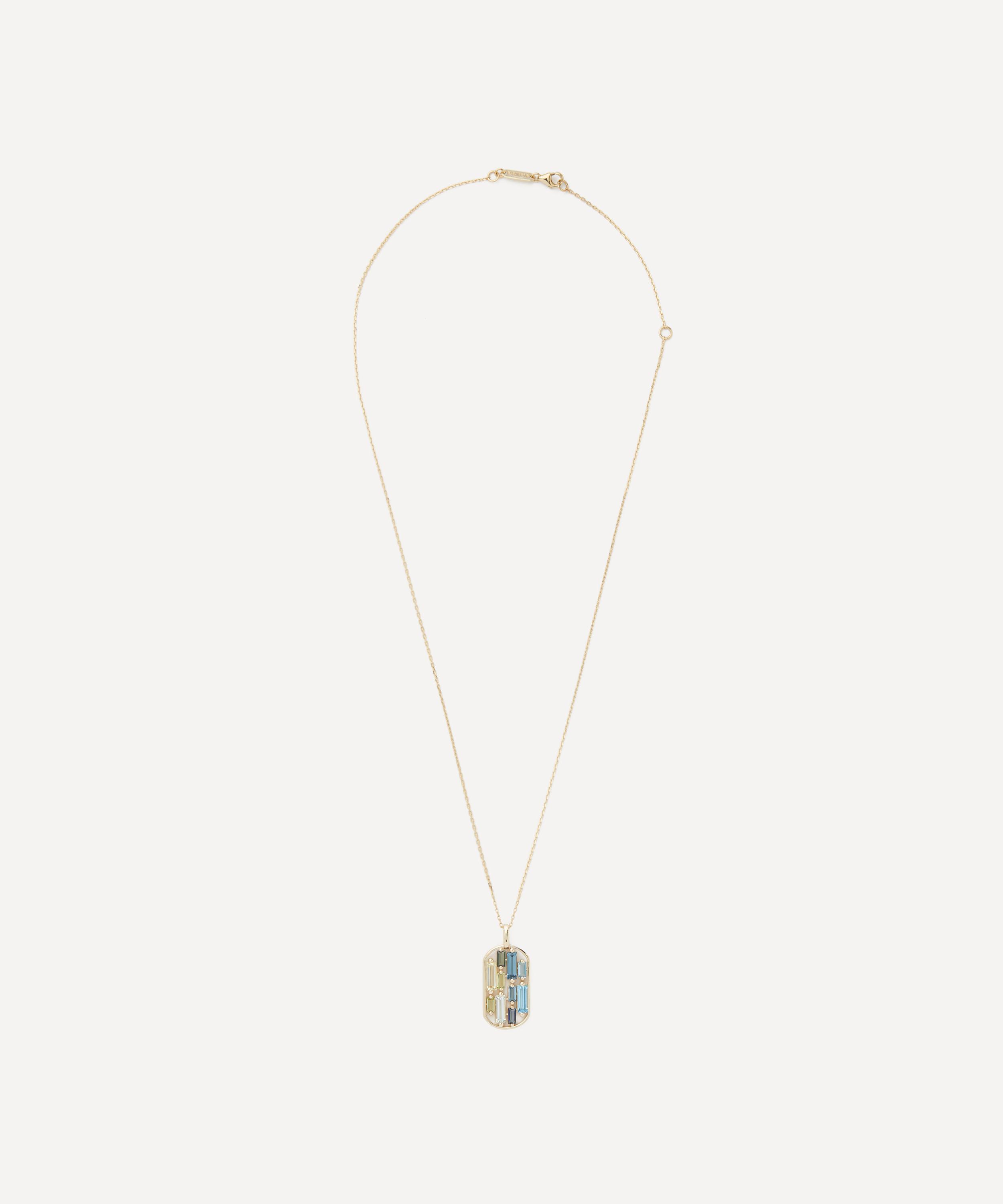 Suzanne Kalan - 14ct Gold Open Inlay Blue Green Topaz Dog Tag Pendant Necklace image number 2