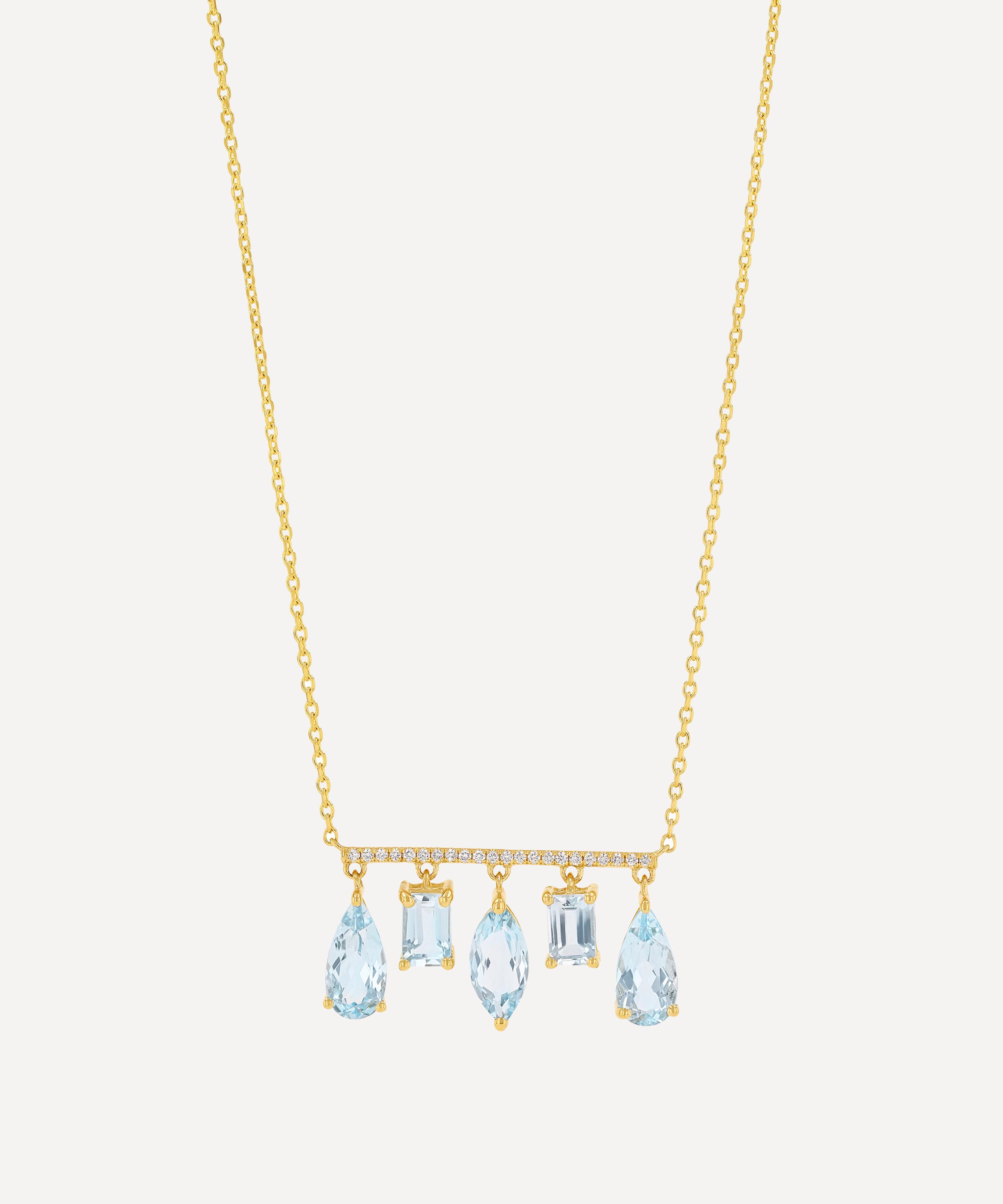 Suzanne Kalan - 14ct Gold Mixed Blue Topaz Dangle Drop Bar Pendant Necklace image number 0