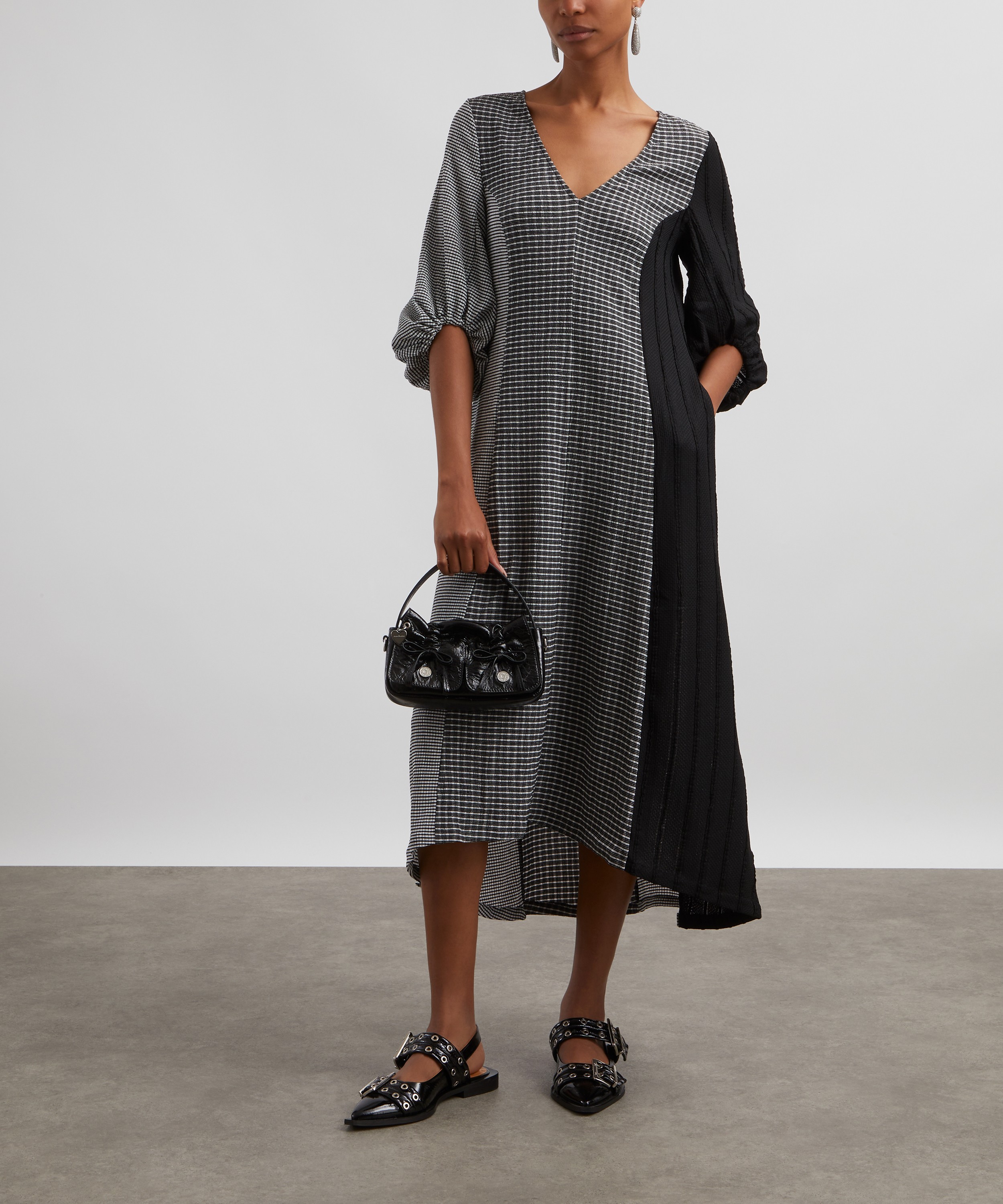 Stine Goya - Three-Quarter Sleeve Chequered Midi Dress image number 1