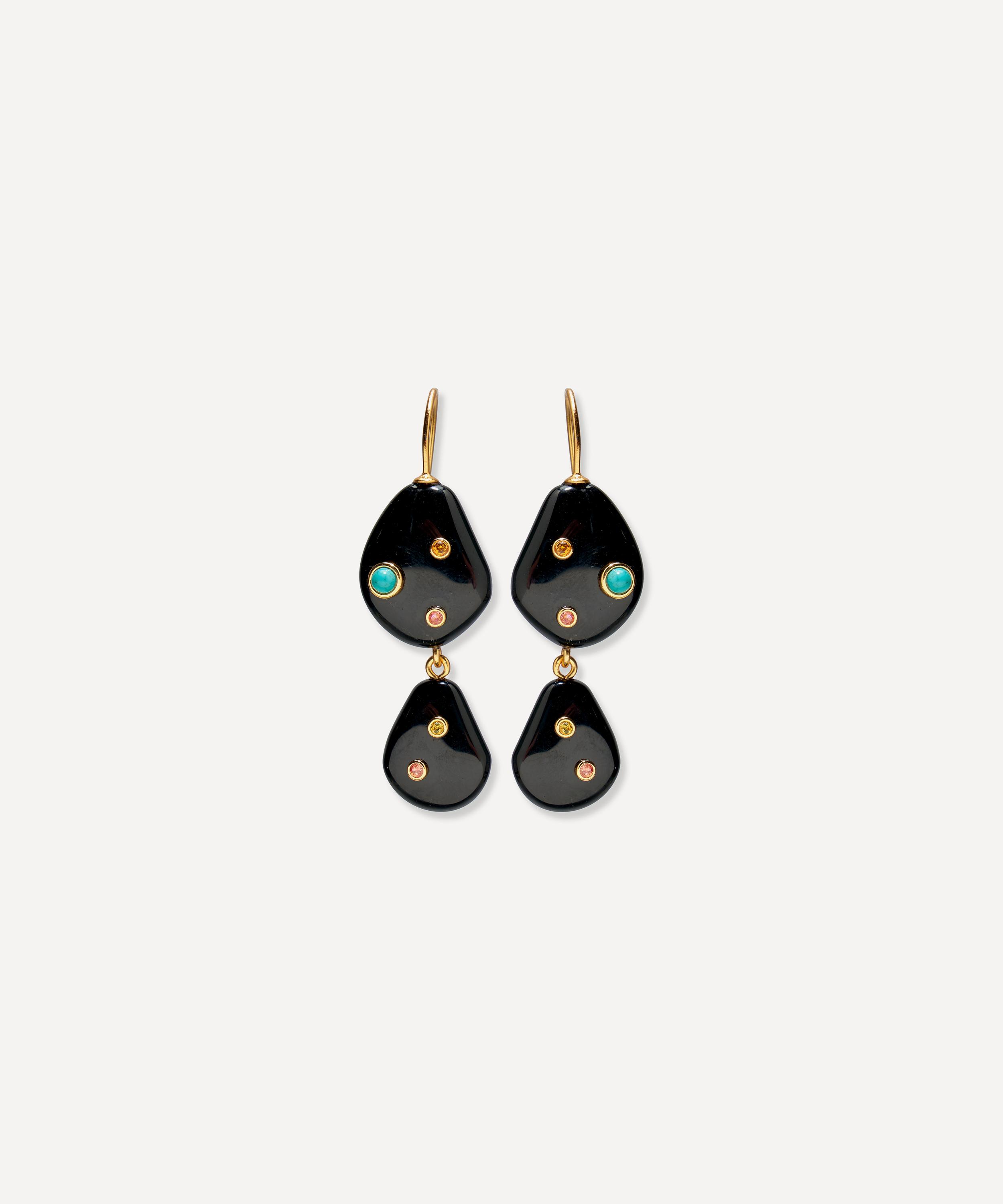 Lizzie Fortunato - Gold-Plated Stacked Stone Drop Earrings image number 0