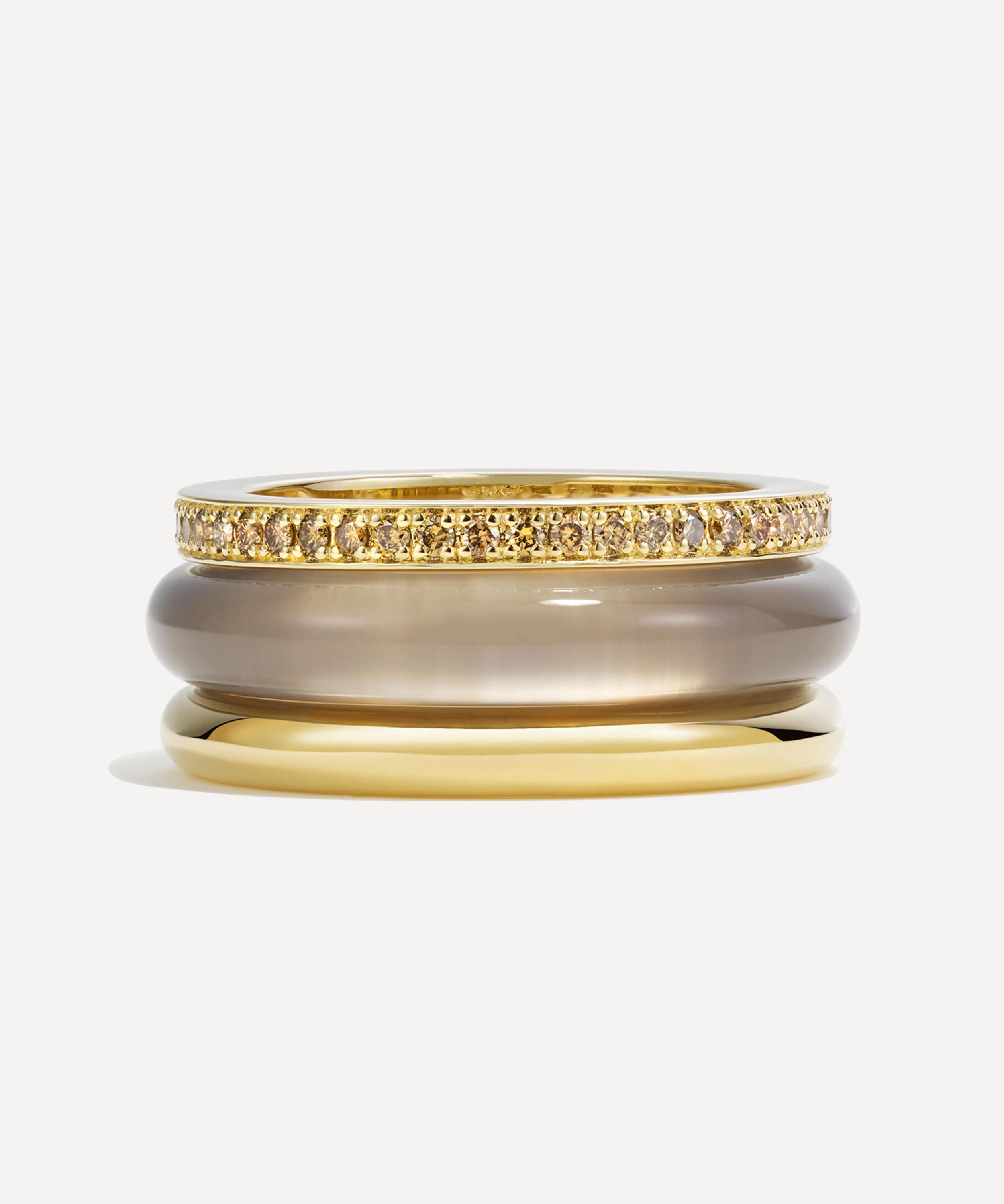 By Pariah - 14ct Gold Grey Agate Classic Ring Stack