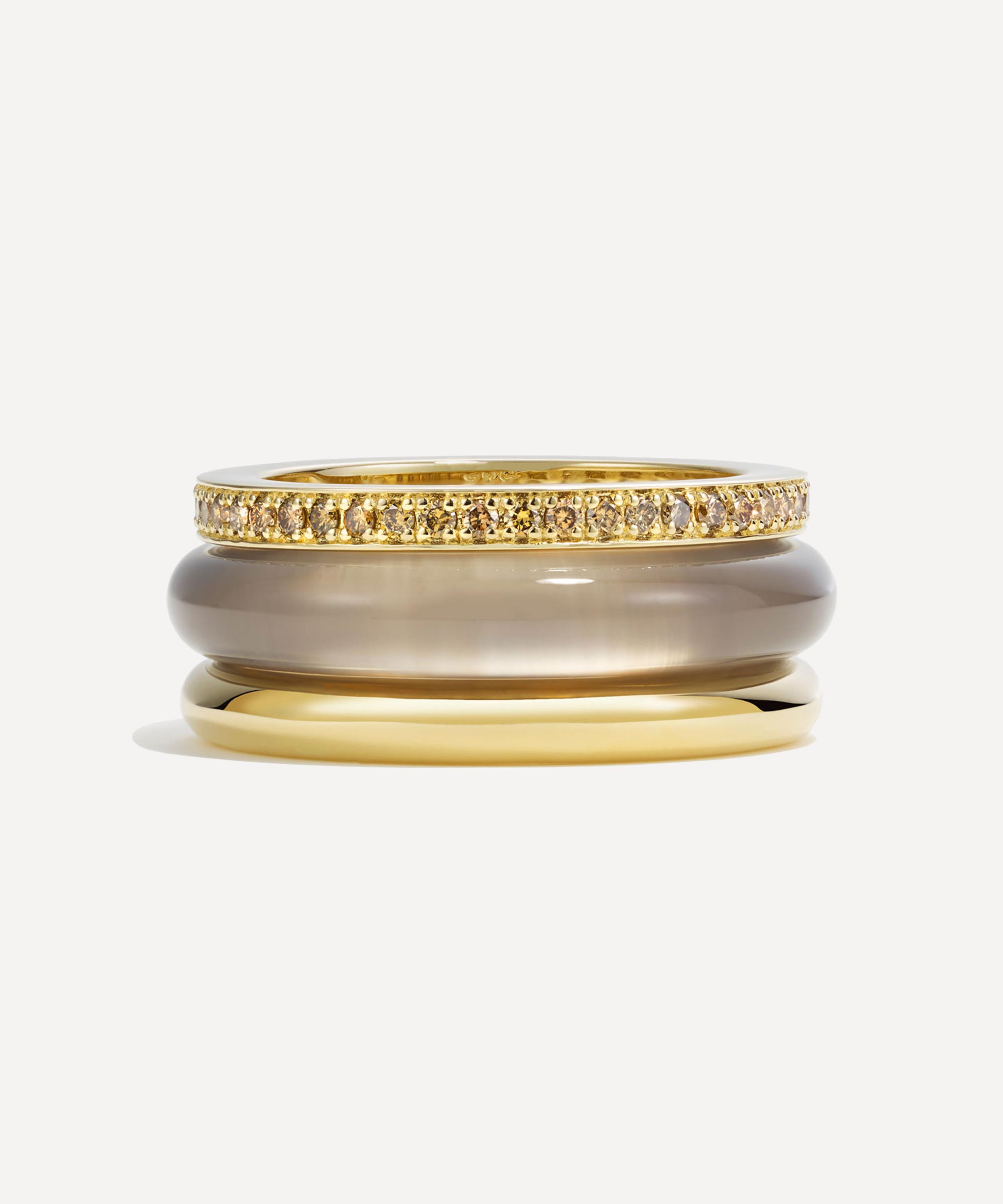 By Pariah - 14ct Gold Classic Stack Agate Diamond Trilogy Ring image number 0