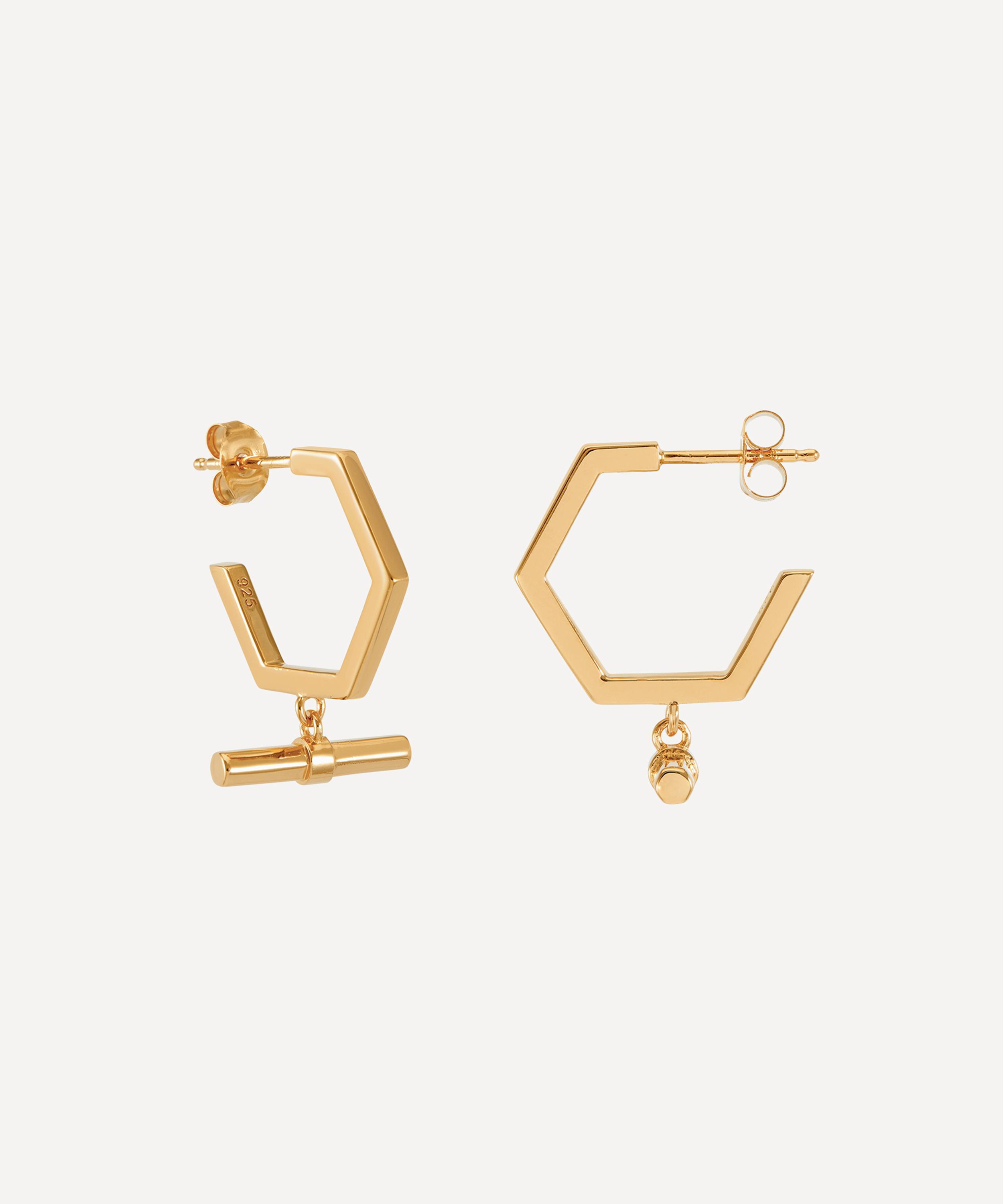 Rachel Jackson - 22ct Gold-Plated Hexagon T-Bar Hoop Earrings image number 2