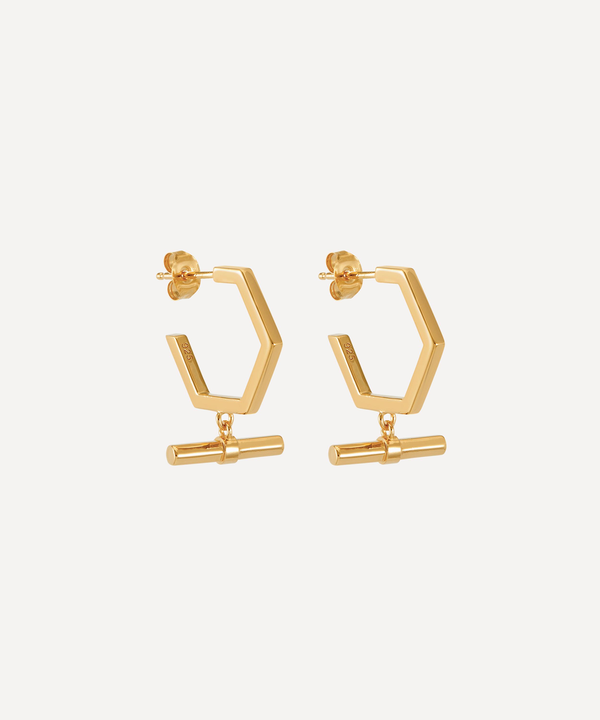 Rachel Jackson - 22ct Gold-Plated Hexagon T-Bar Hoop Earrings image number 0