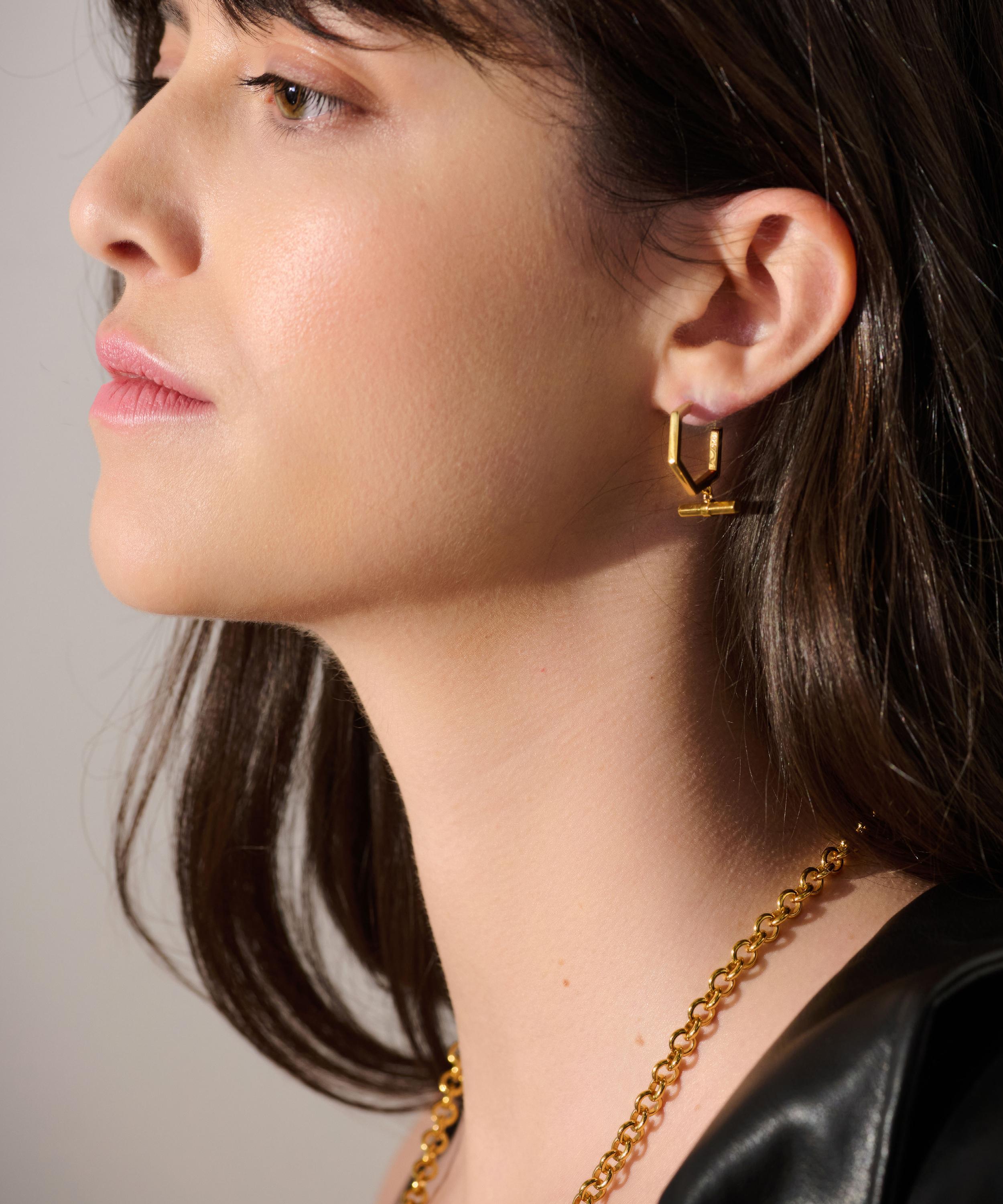 Rachel Jackson - 22ct Gold-Plated Hexagon T-Bar Hoop Earrings image number 1