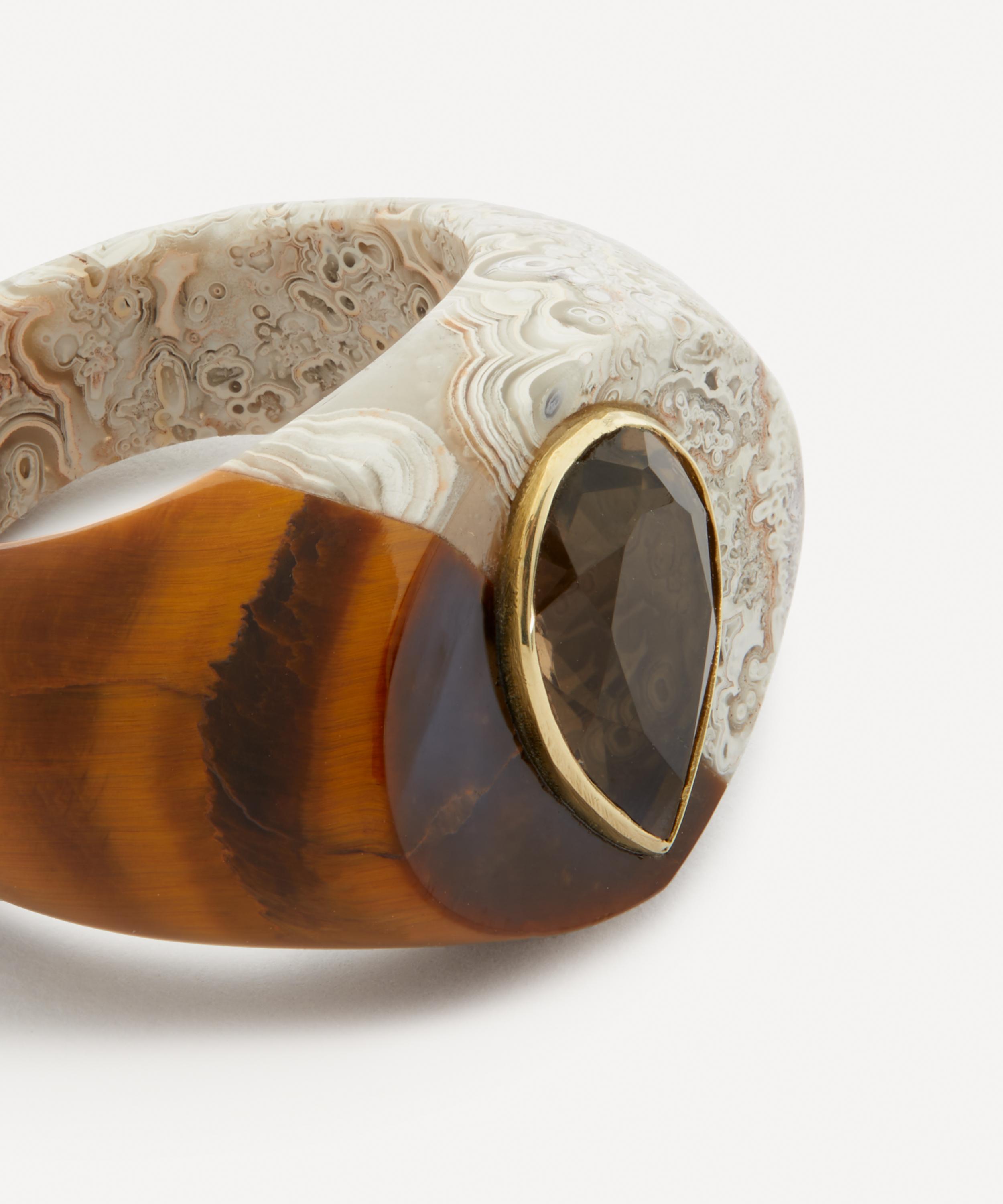 Jacqueline Cullen - Two Tone Agate and Smokey Quartz Signet Ring image number 1