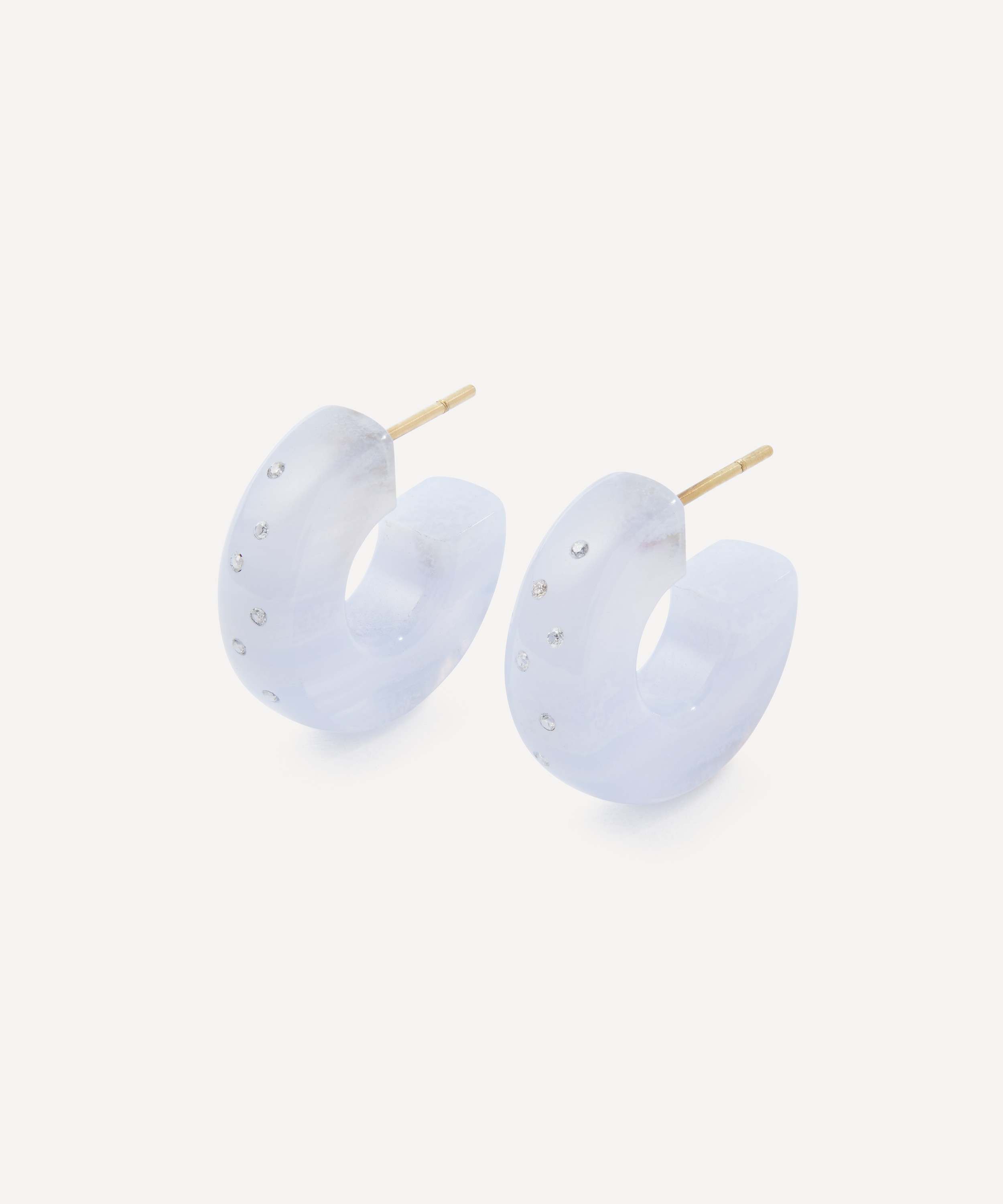 Jacqueline Cullen - 18ct Gold Blue Lace Agate Huggie Hoop Earrings image number 0