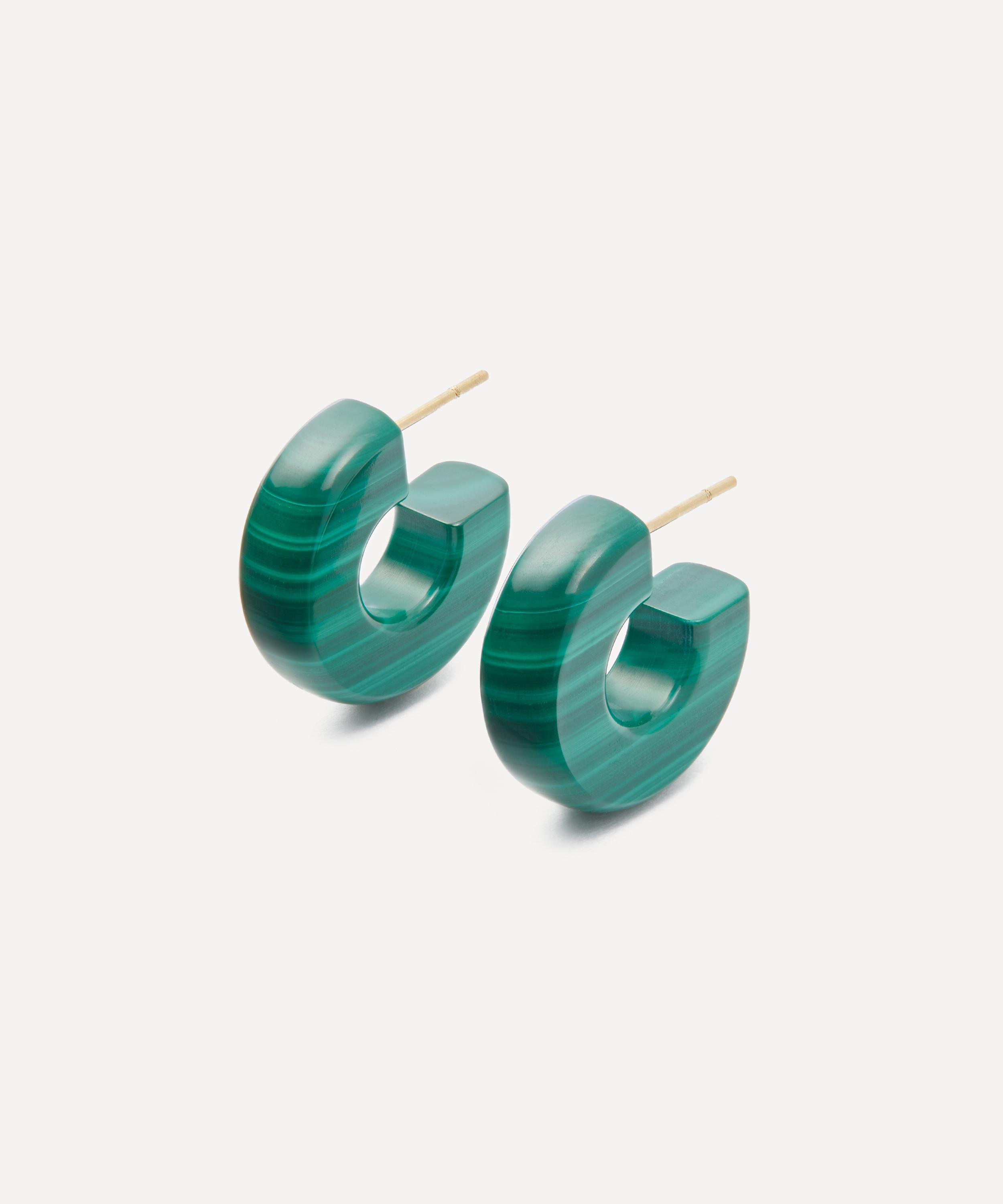 Jacqueline Cullen - 18ct Gold Malachite Huggie Hoop Earrings image number 0