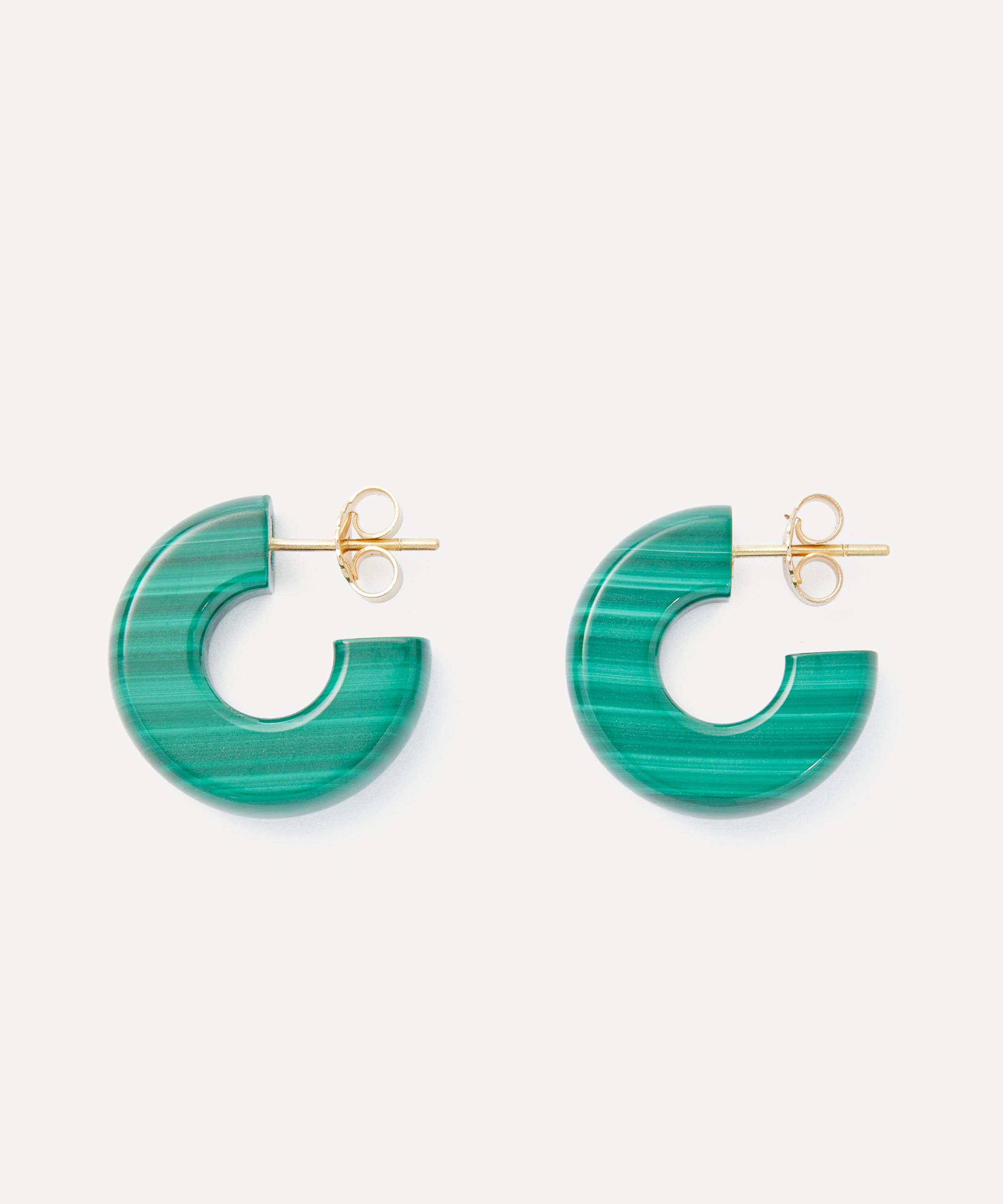 Jacqueline Cullen - 18ct Gold Malachite Huggie Hoop Earrings image number 1