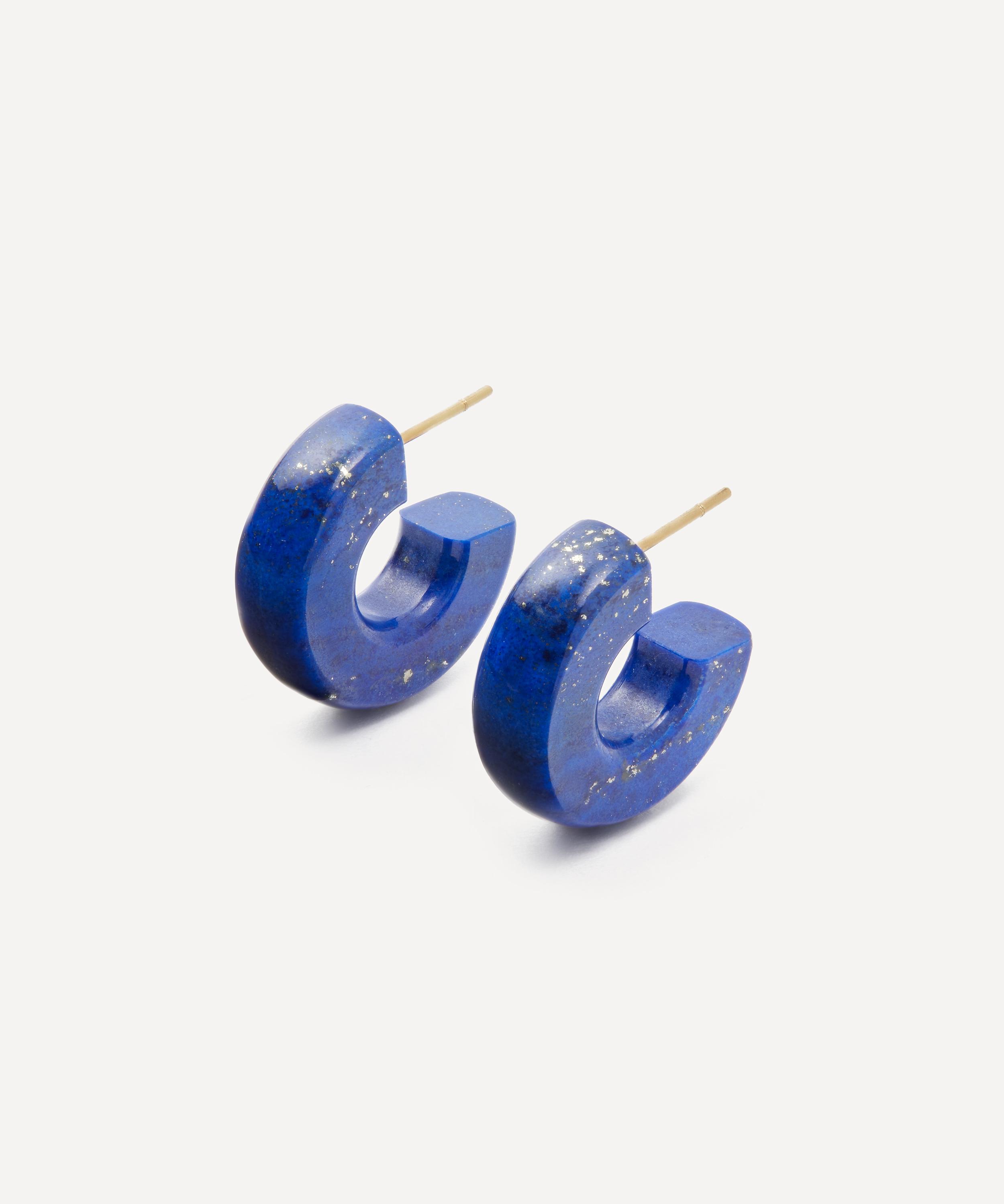 Jacqueline Cullen - 18ct Gold Lapis Huggie Hoop Earrings image number 0