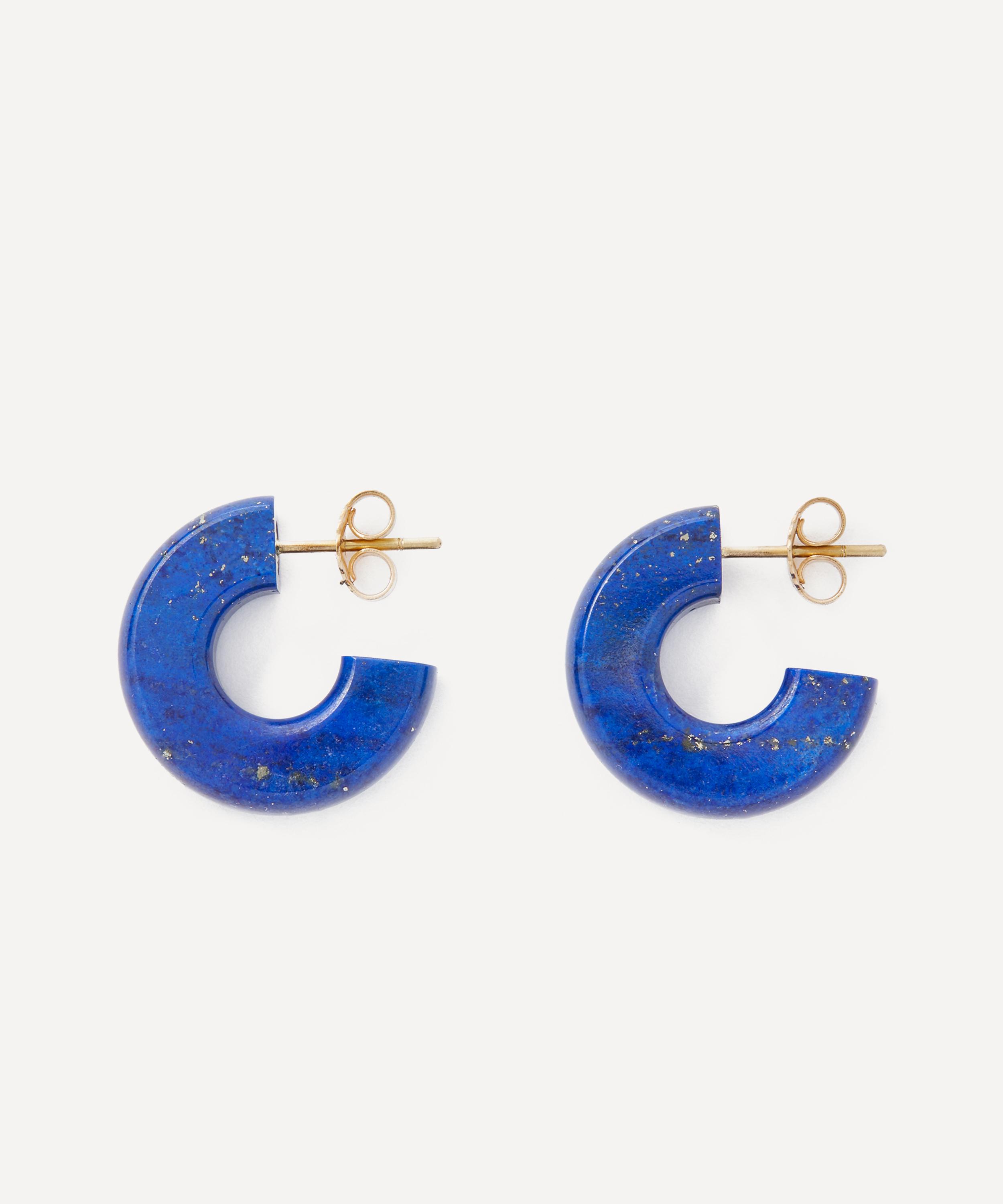 Jacqueline Cullen - 18ct Gold Lapis Huggie Hoop Earrings image number 1