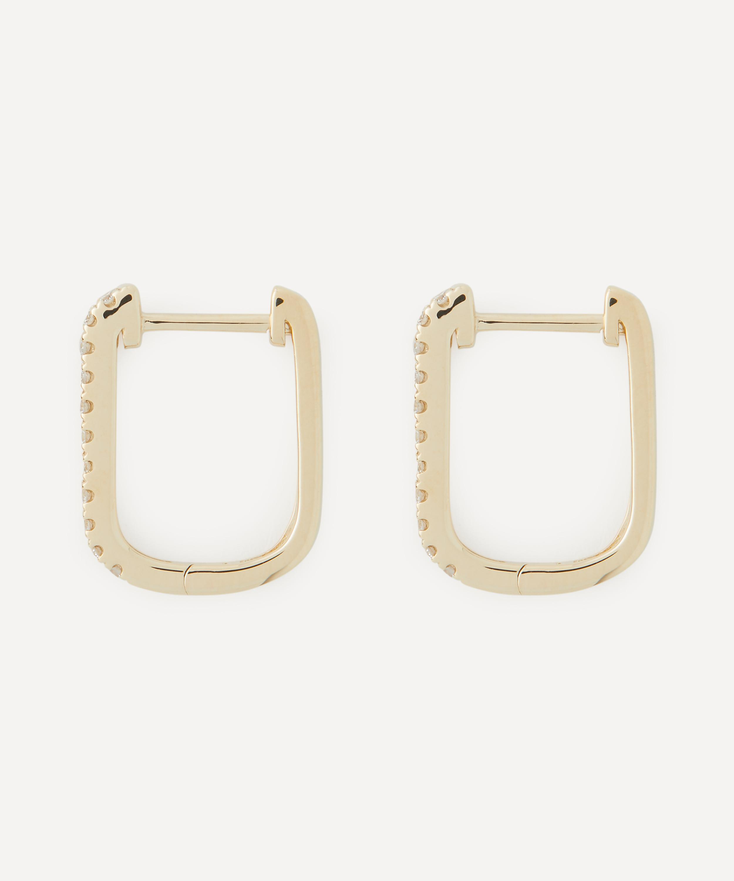 Roxanne First - 14ct Gold Skinny Diamond Oval Hoop Earrings image number 1