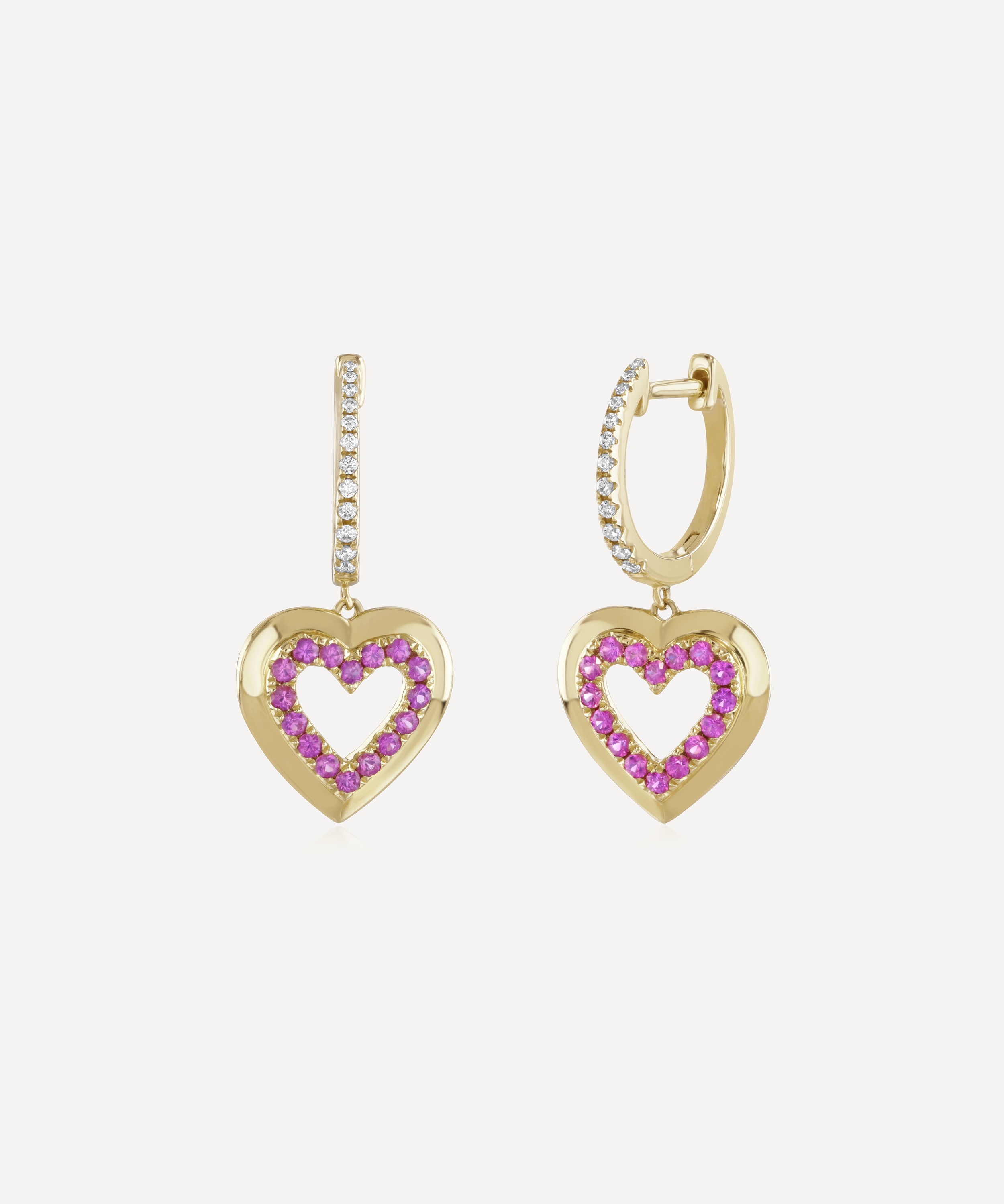 Roxanne First - 14ct Gold Pink Sapphire Heart Drop Earrings image number 0