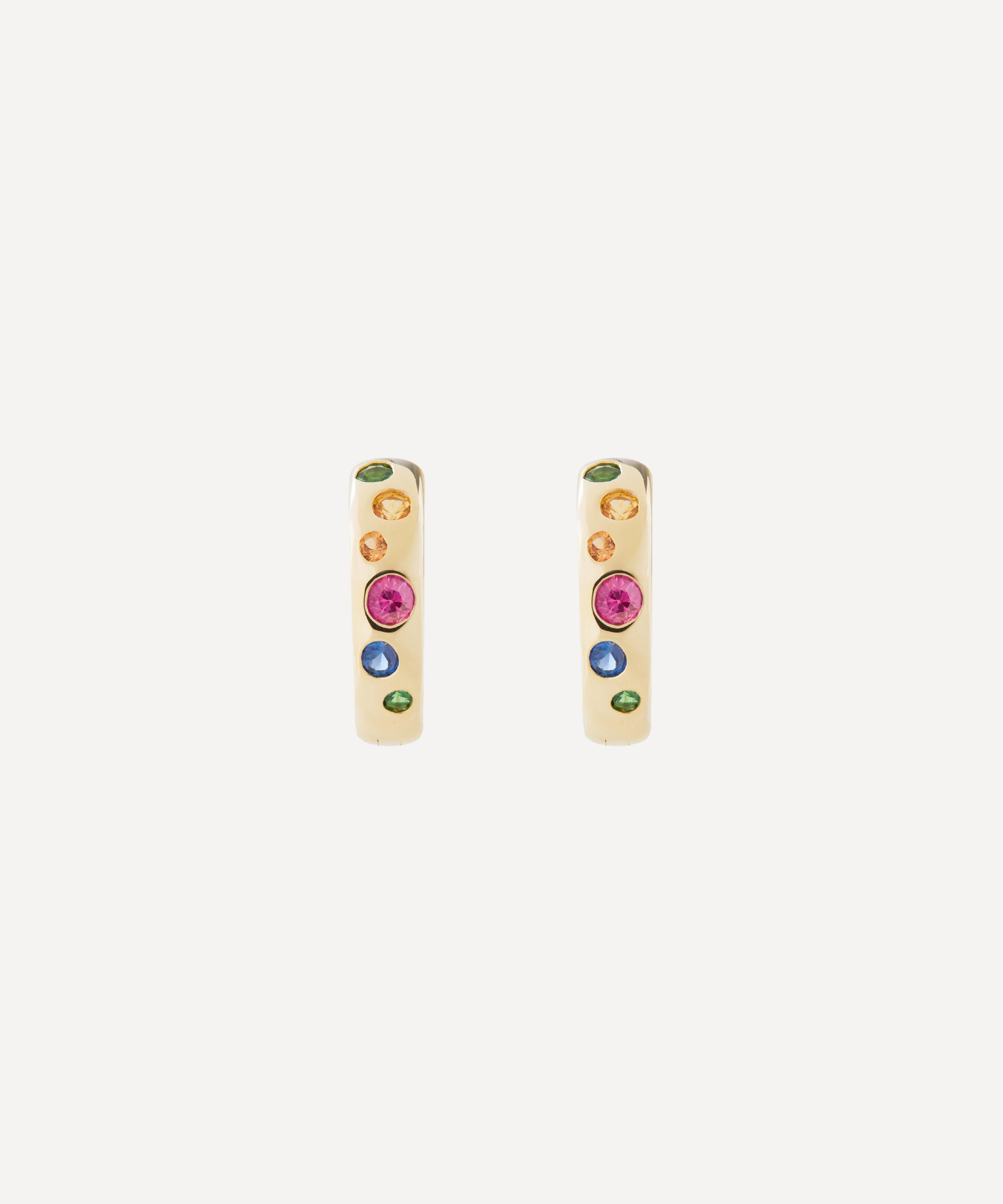 Roxanne First - 14ct Gold Rainbow Sapphire Sprinkle Hoop Earrings image number 0