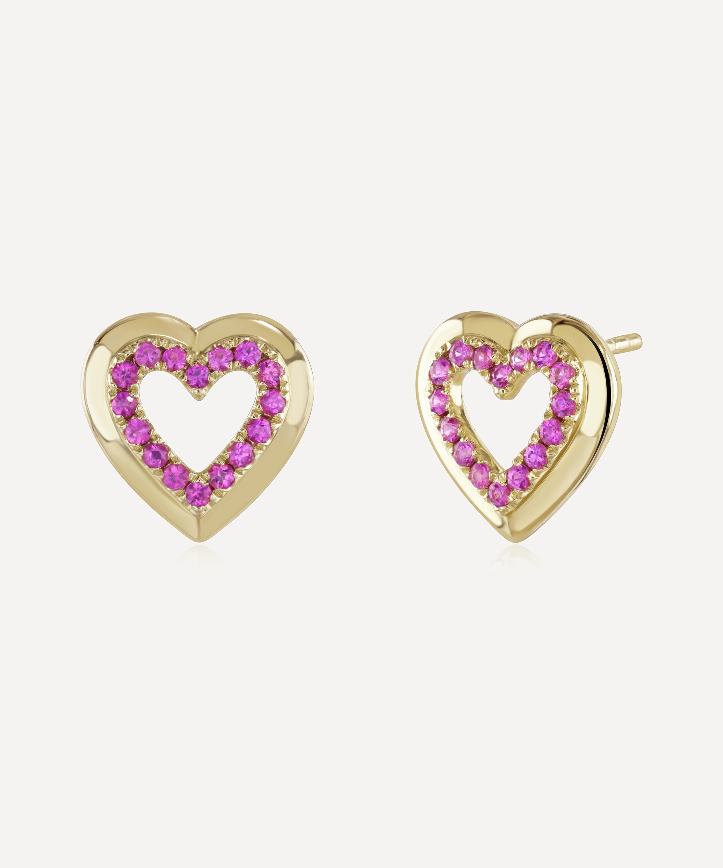 Roxanne First - 14ct Gold Pink Sapphire Heart Stud Earrings