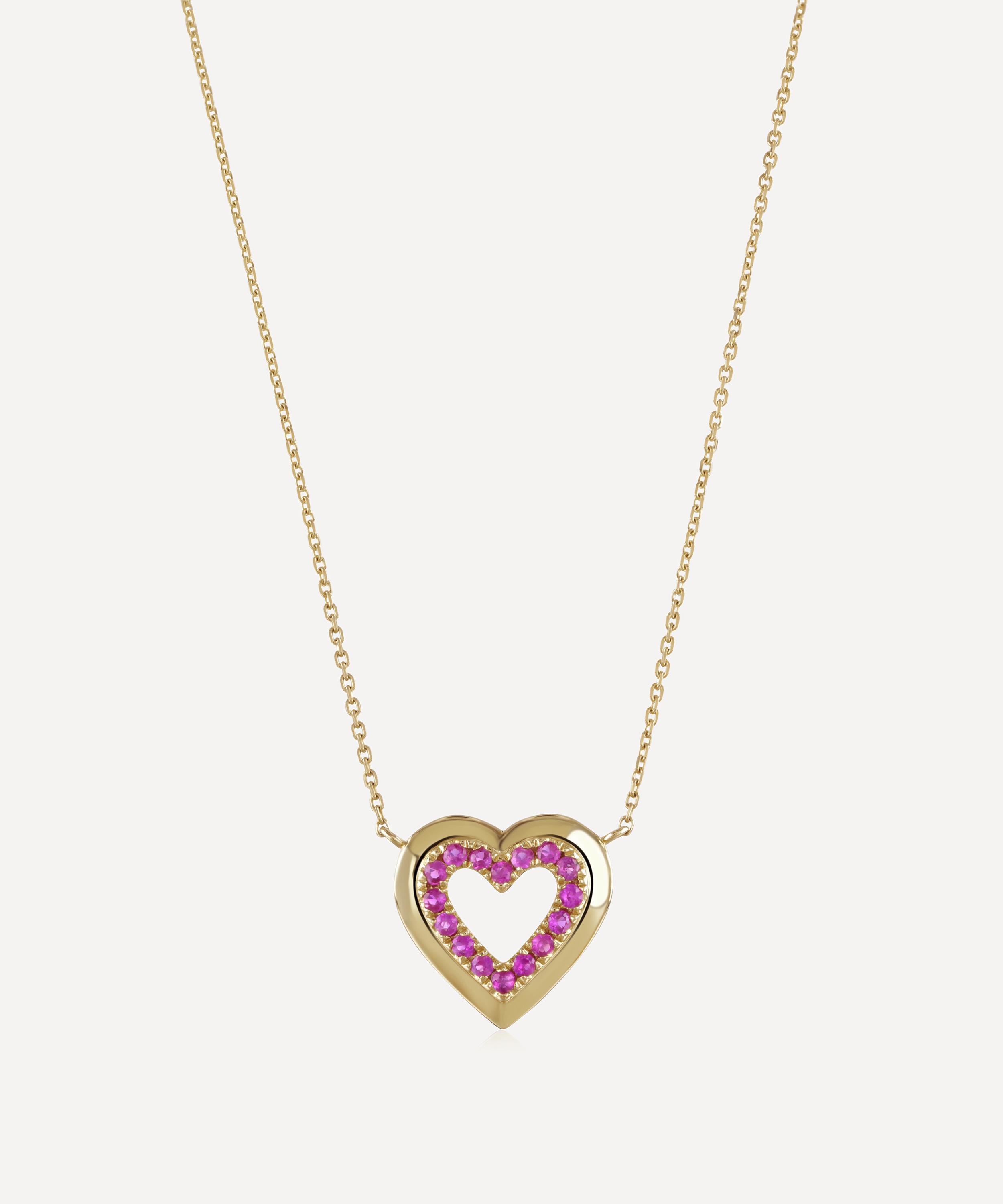 Roxanne First - 14ct Gold Pink Sapphire Heart Pendant Necklace
