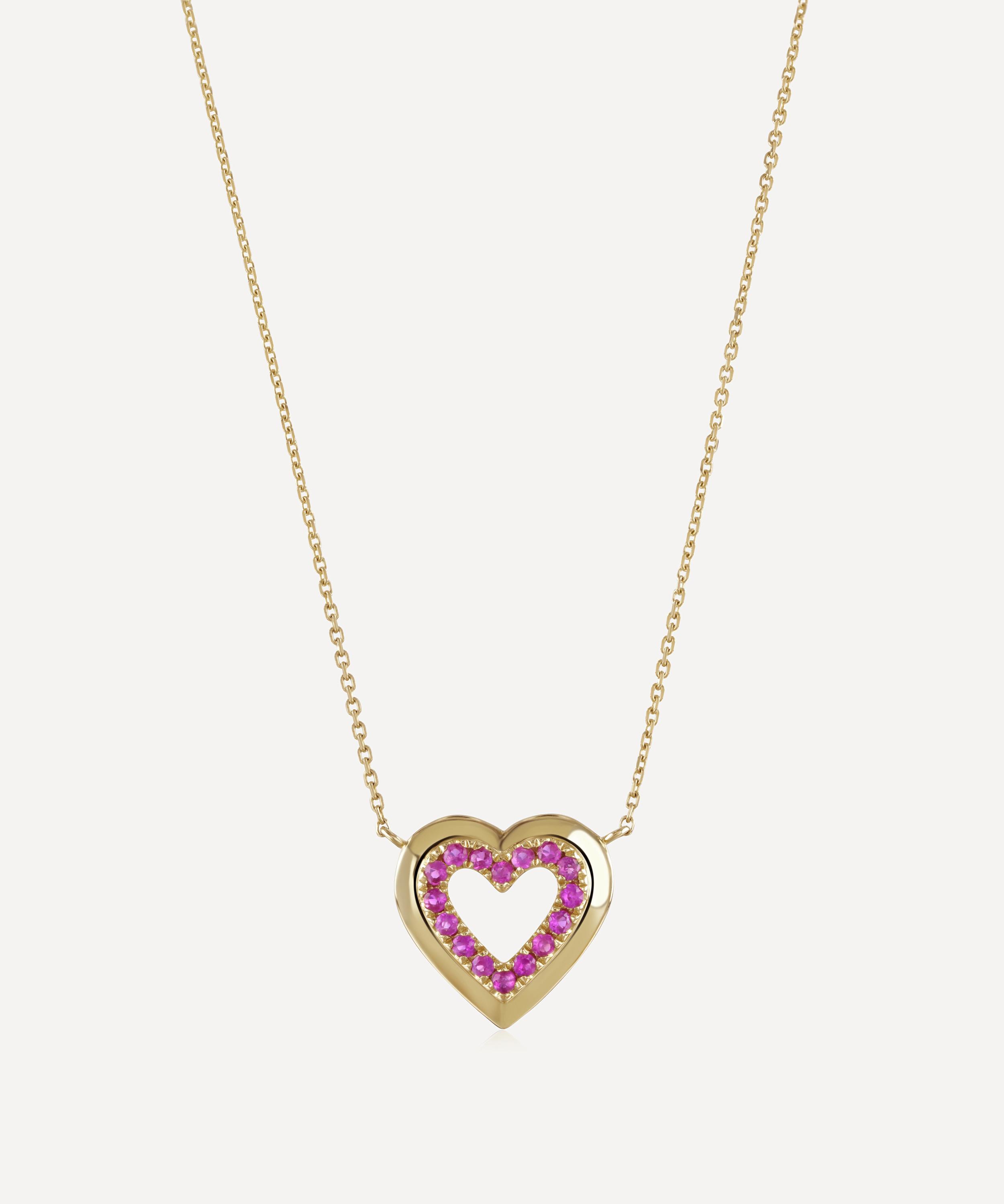 Roxanne First - 14ct Gold Pink Sapphire Heart Pendant Necklace image number 0