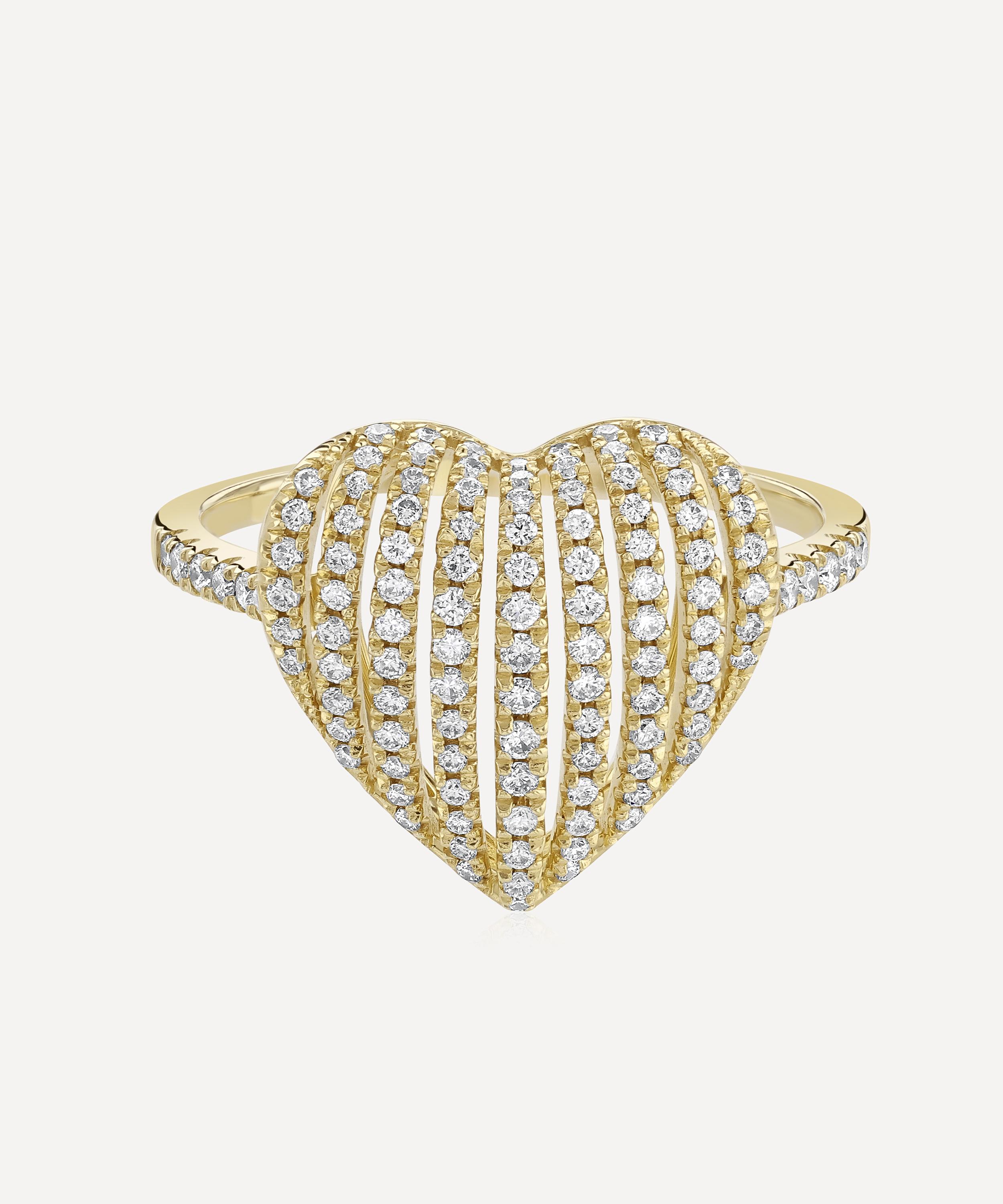 Roxanne First - 14ct Gold Diamond Heart Basket Ring image number 0