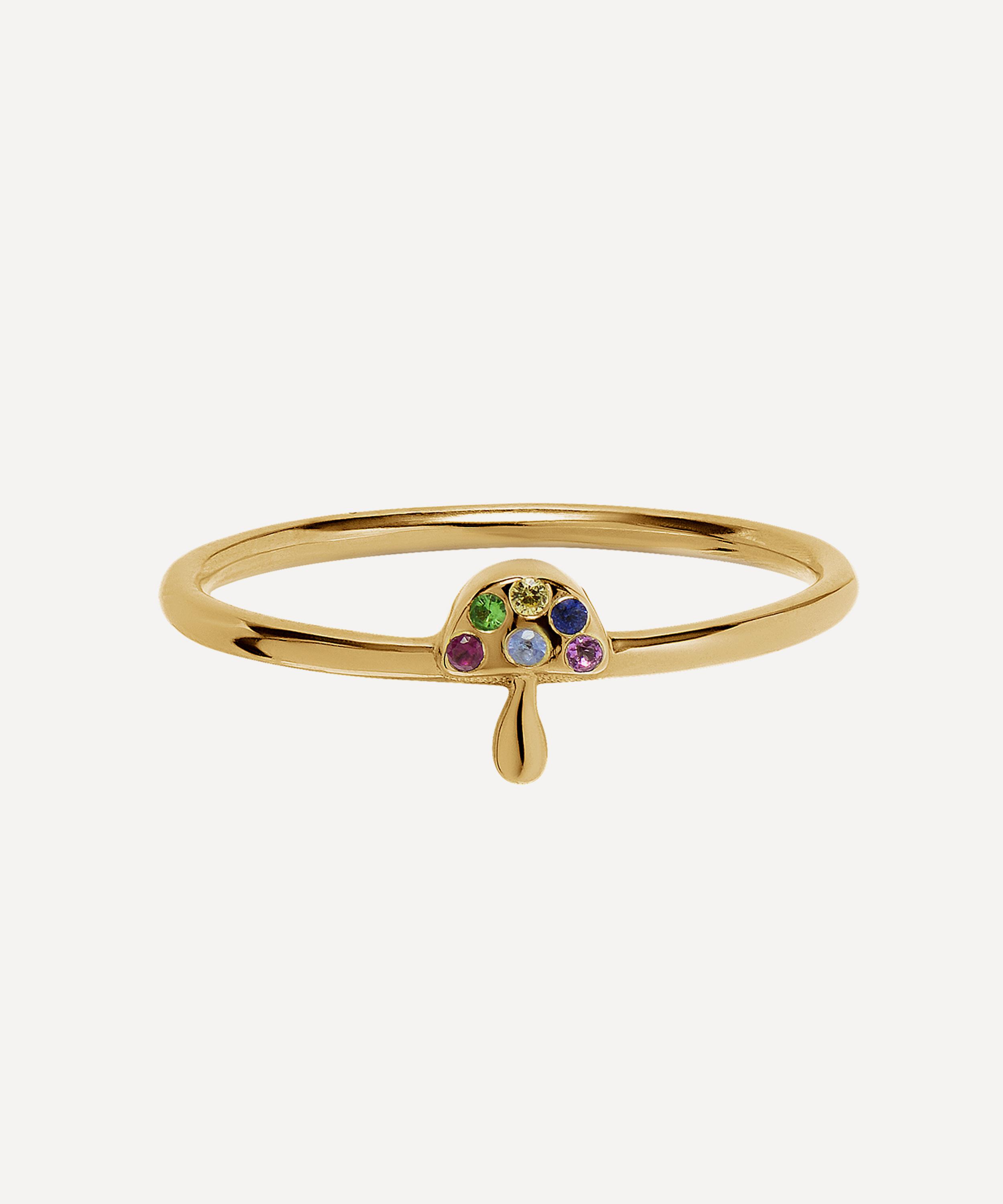 Roxanne First - 14ct Gold Mini Rainbow Sapphire Mushroom Ring image number 0