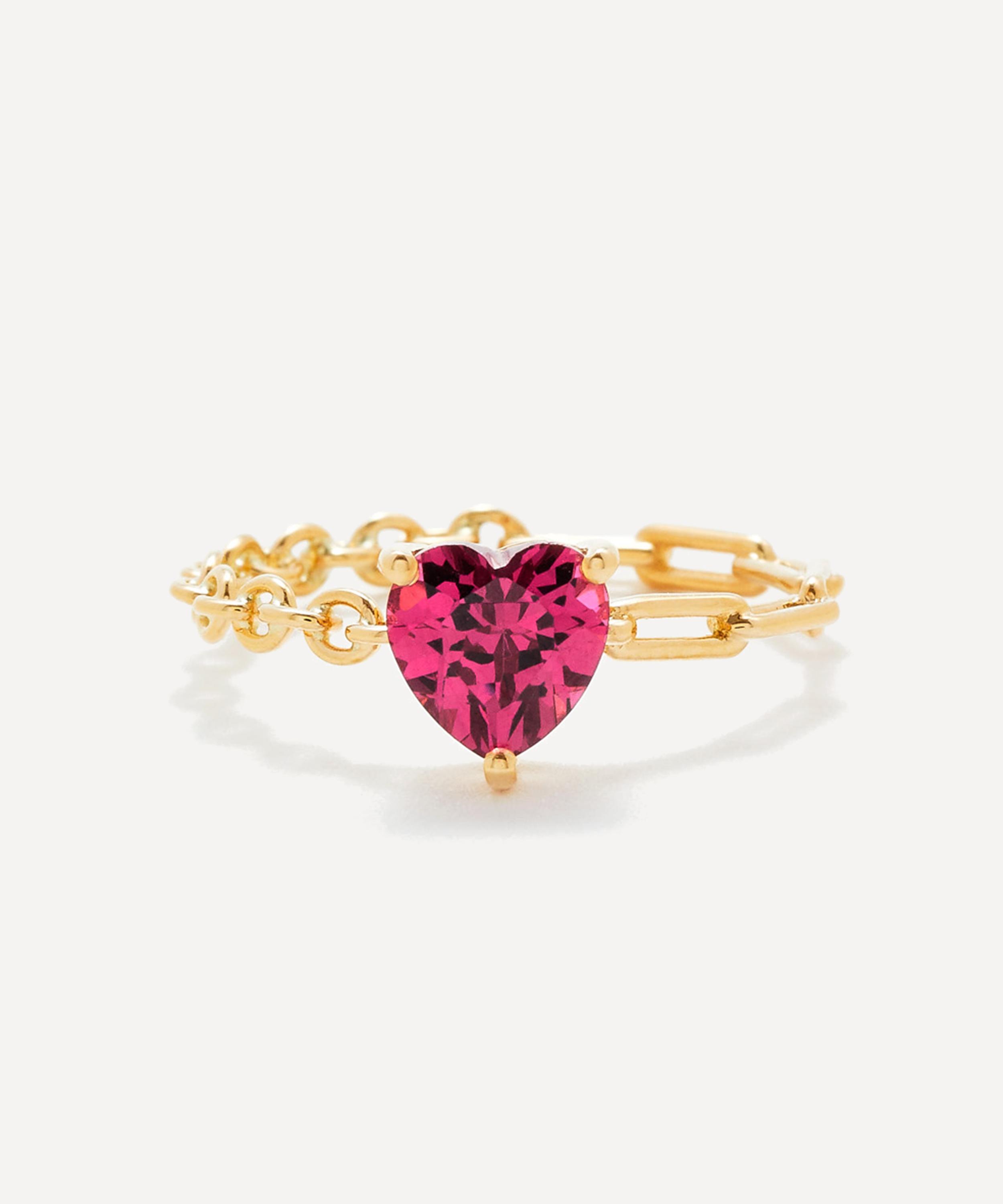 Yvonne Léon - 18ct Gold Rhodolite Heart Chain Ring