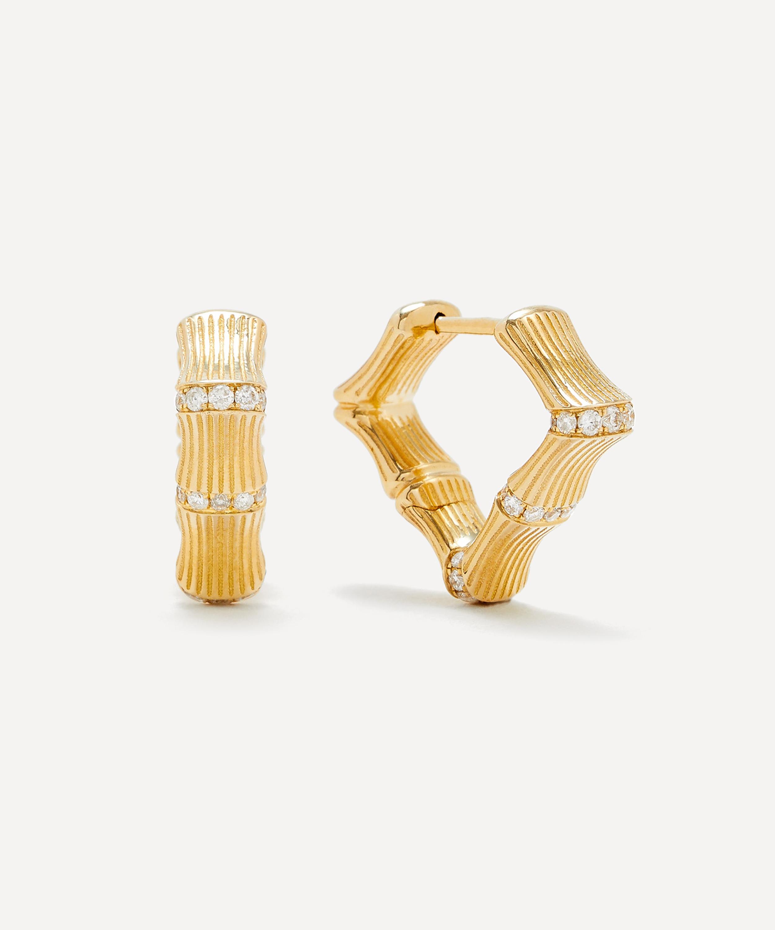 Yvonne Léon - 9ct Gold Bamboo Diamond Hoop Earrings image number 0