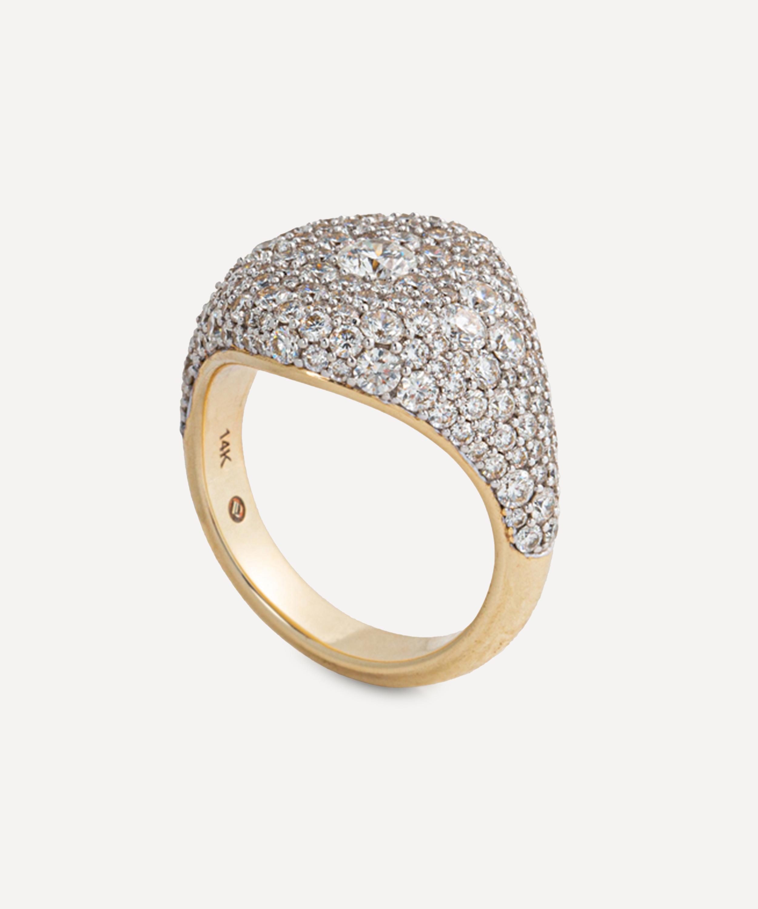 Lucy Delius - 14ct Gold Signature Pavé Signet Ring image number 