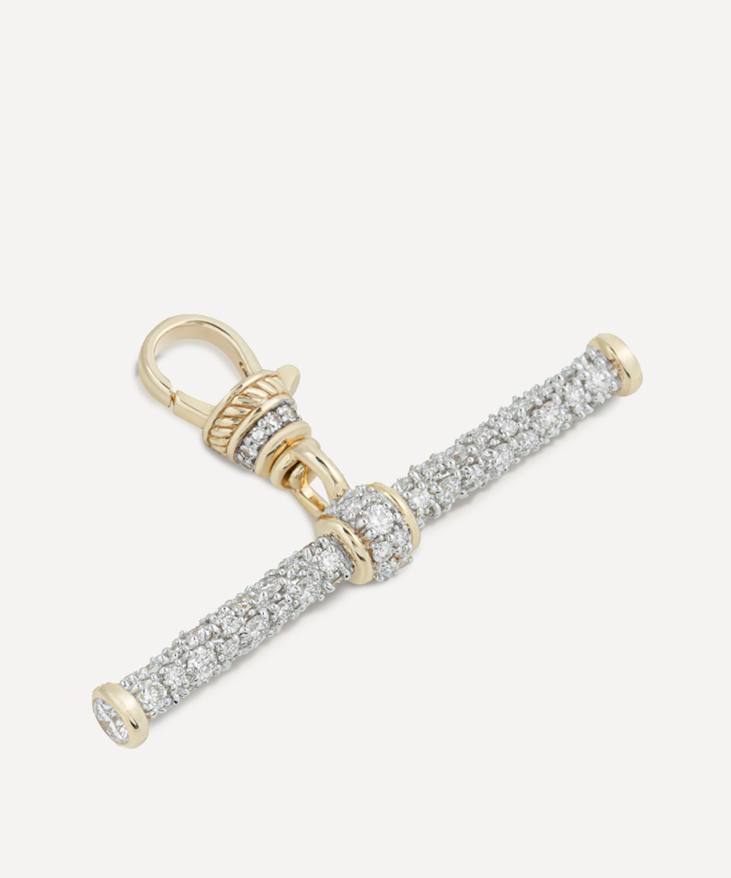 Lucy Delius - 14ct Gold Diamond T-Bar Pendant image number 