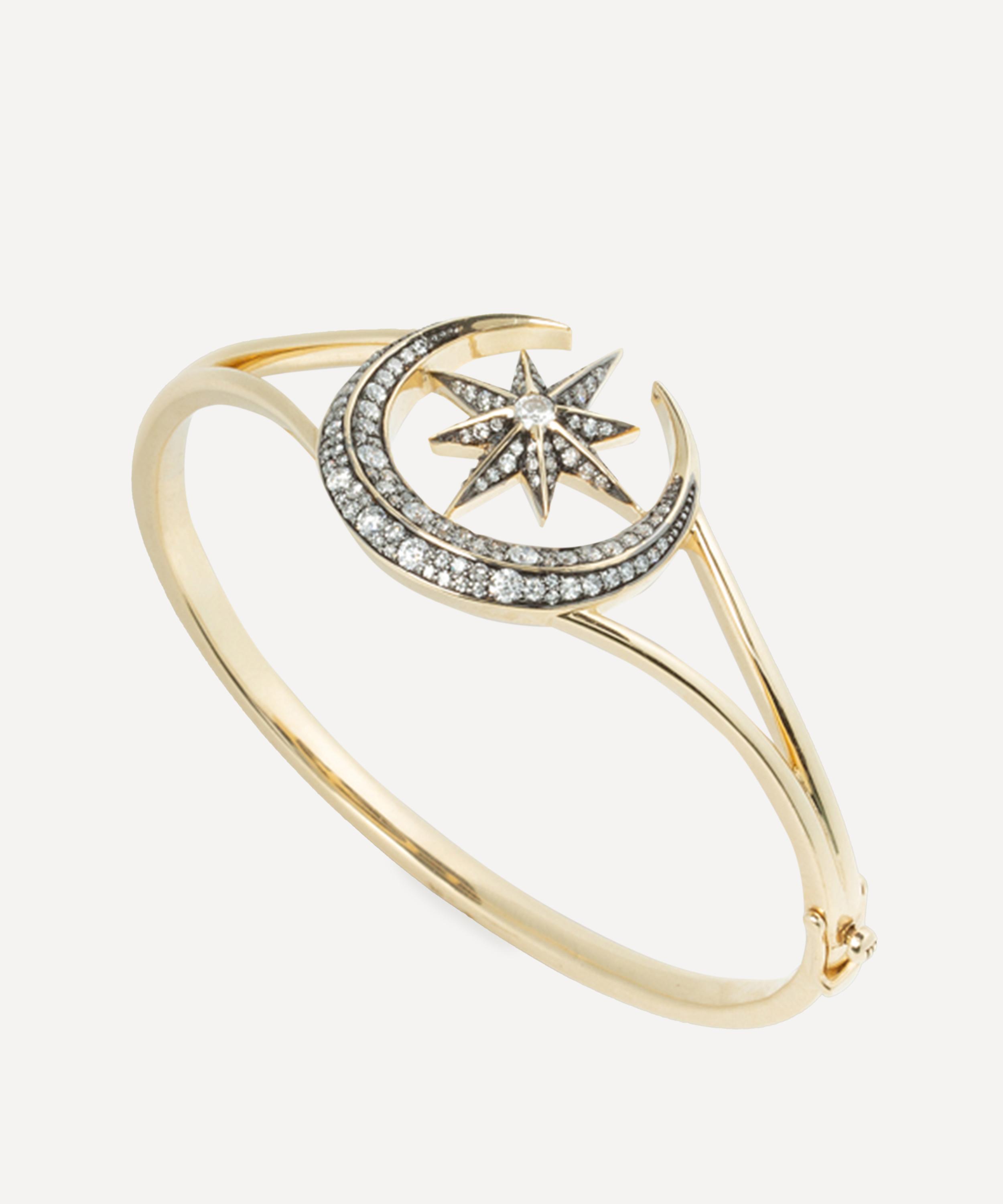 Lucy Delius - 14ct Gold Victorian Star and Moon Bangle Bracelet image number 0