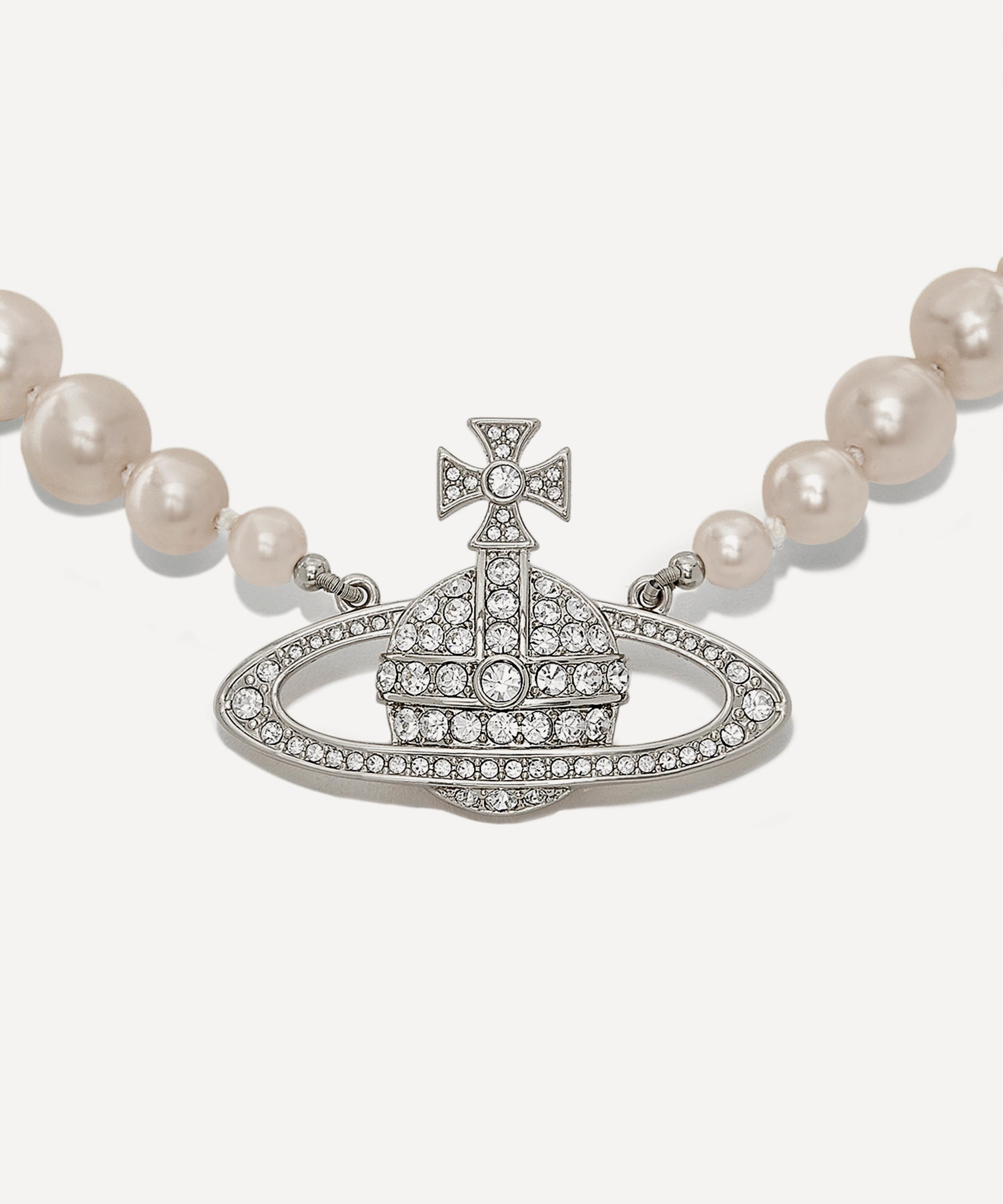 Silver-Tone One Row Pearl Bas Relief Choker Necklace