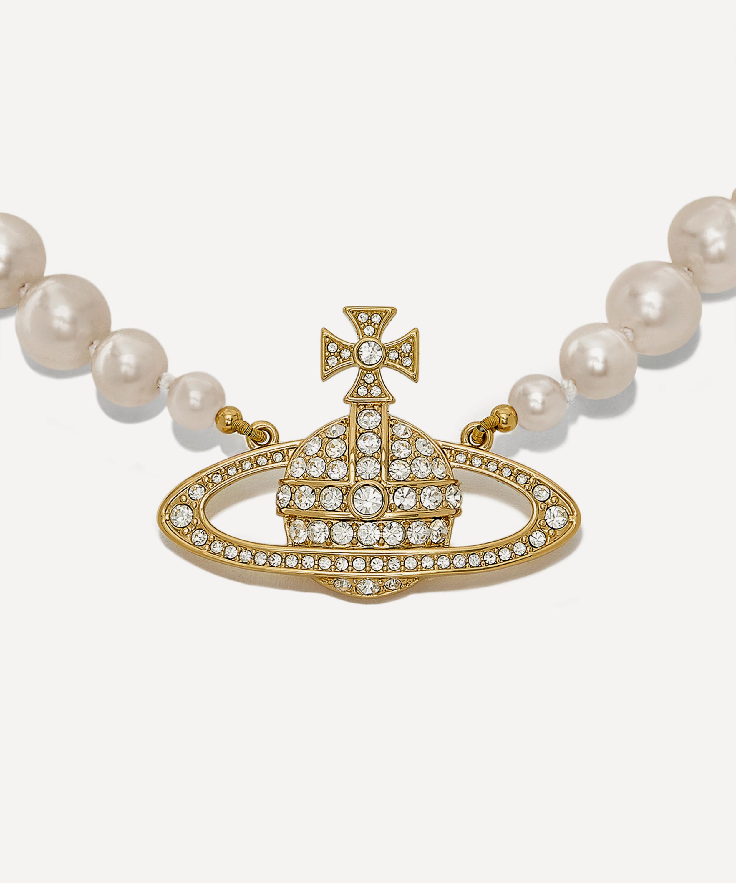 Vivienne Westwood - Gold-Tone One Row Pearl Bas Relief Choker Necklace image number 0