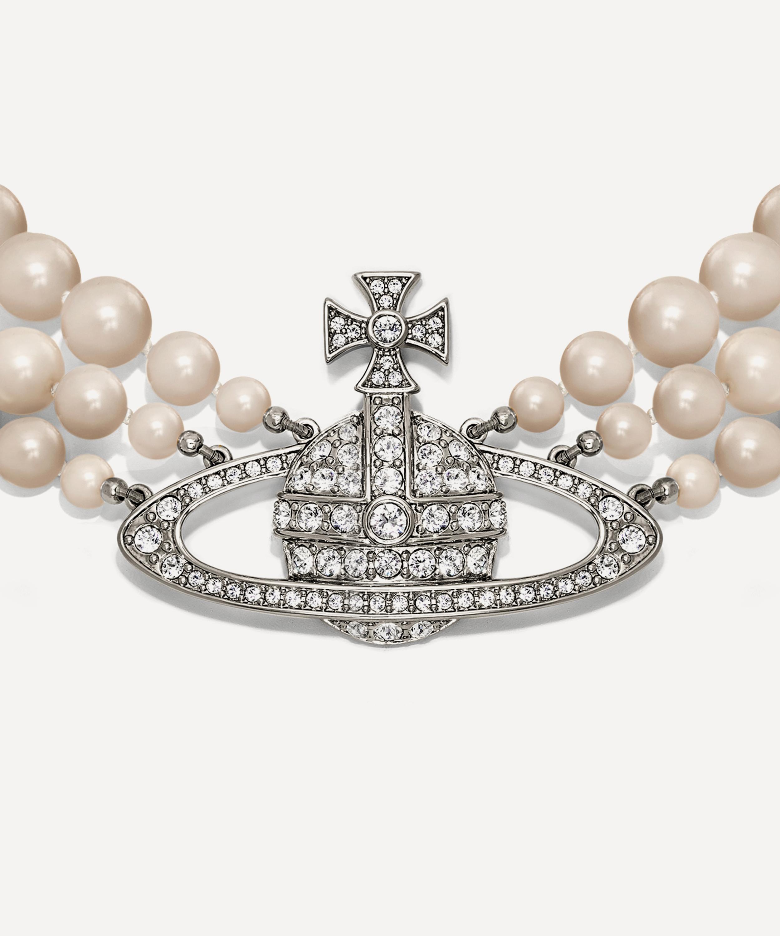 Vivienne Westwood - Silver-Tone Three Row Pearl Bas Relief Choker Necklace image number 0