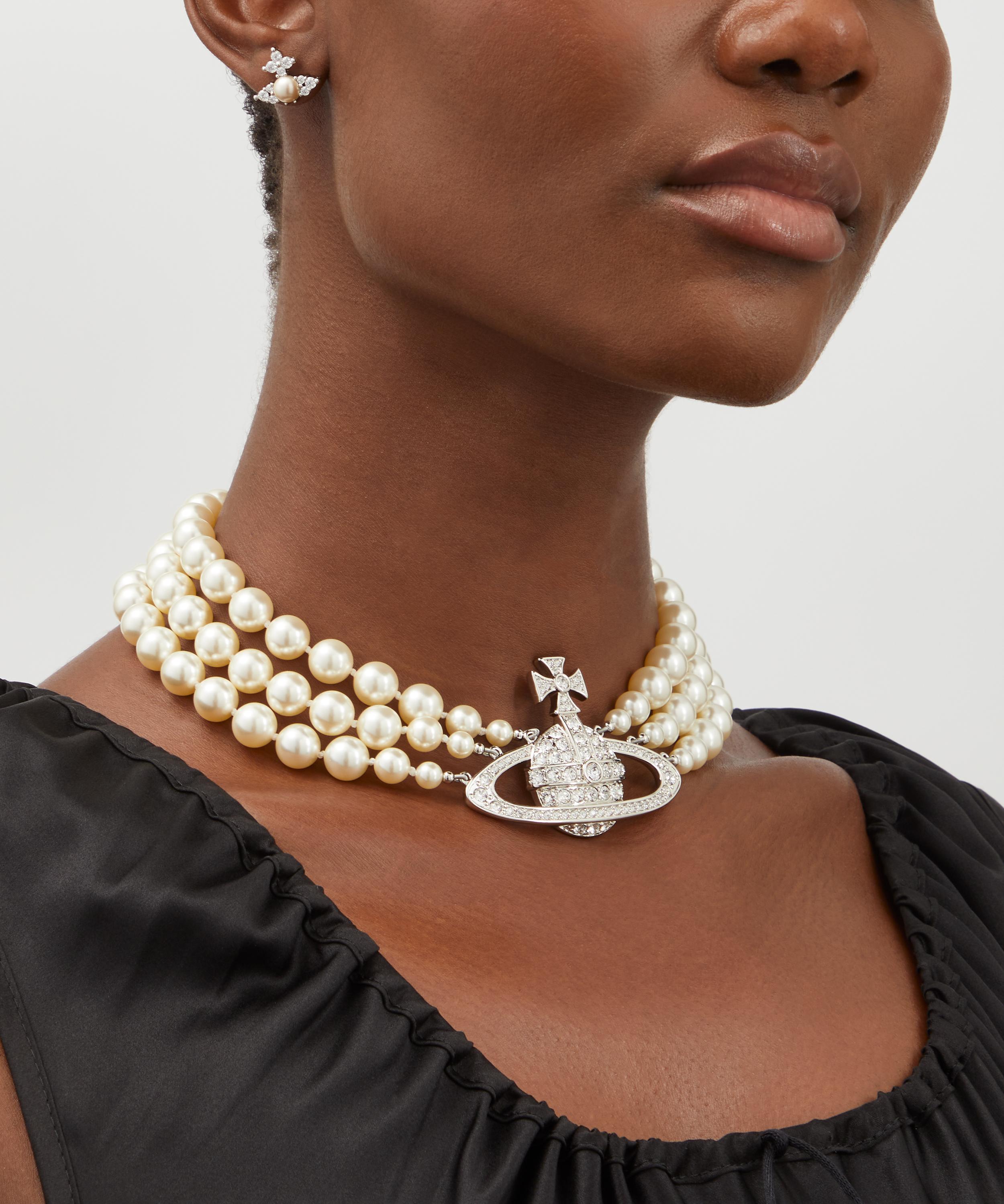 Vivienne Westwood - Silver-Tone Three Row Pearl Bas Relief Choker Necklace image number 1