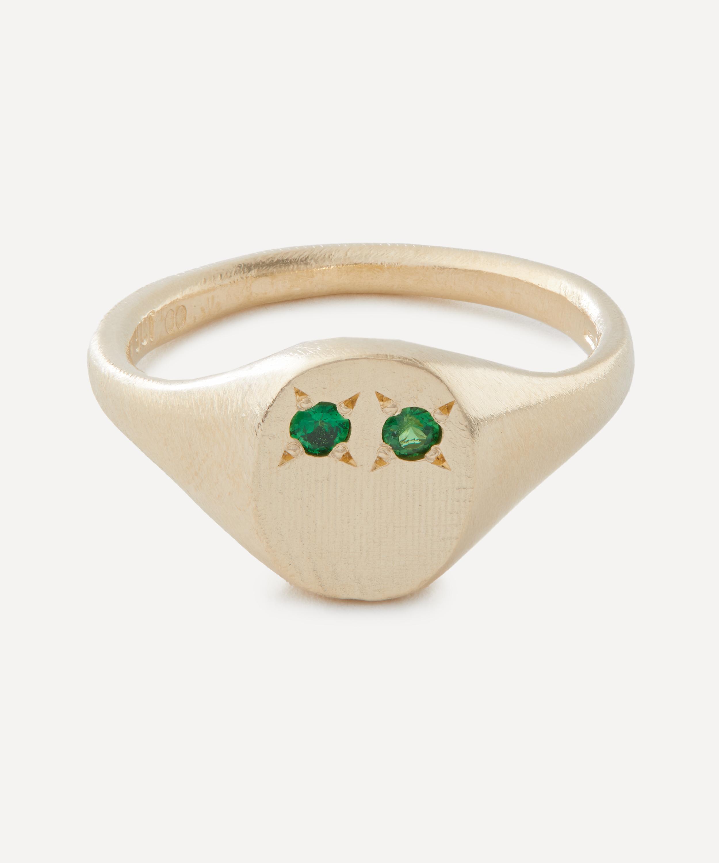 Seb Brown - 9ct Gold Green Eye Signet Ring image number 0