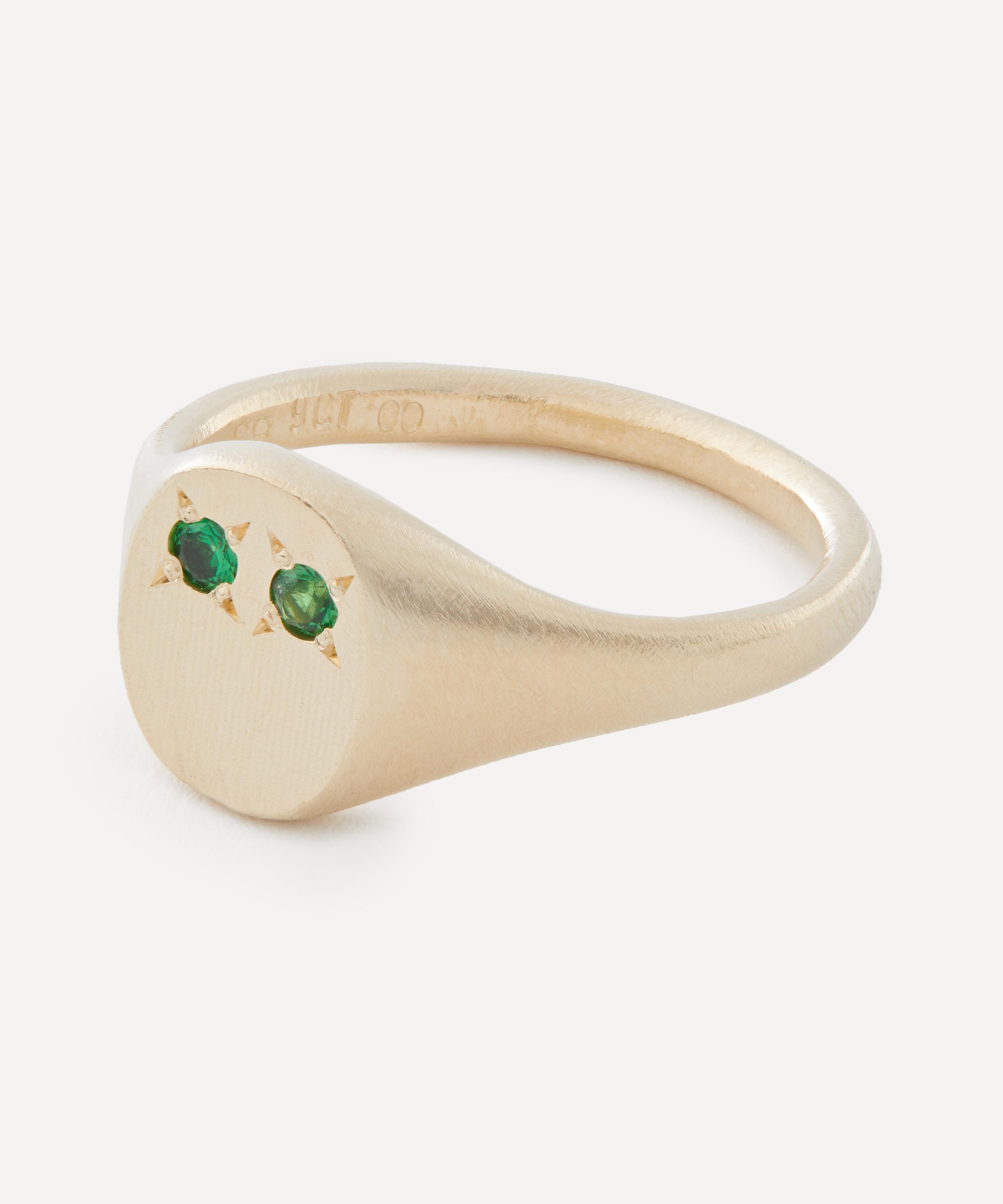 Seb Brown - 9ct Gold Green Eye Signet Ring image number 1