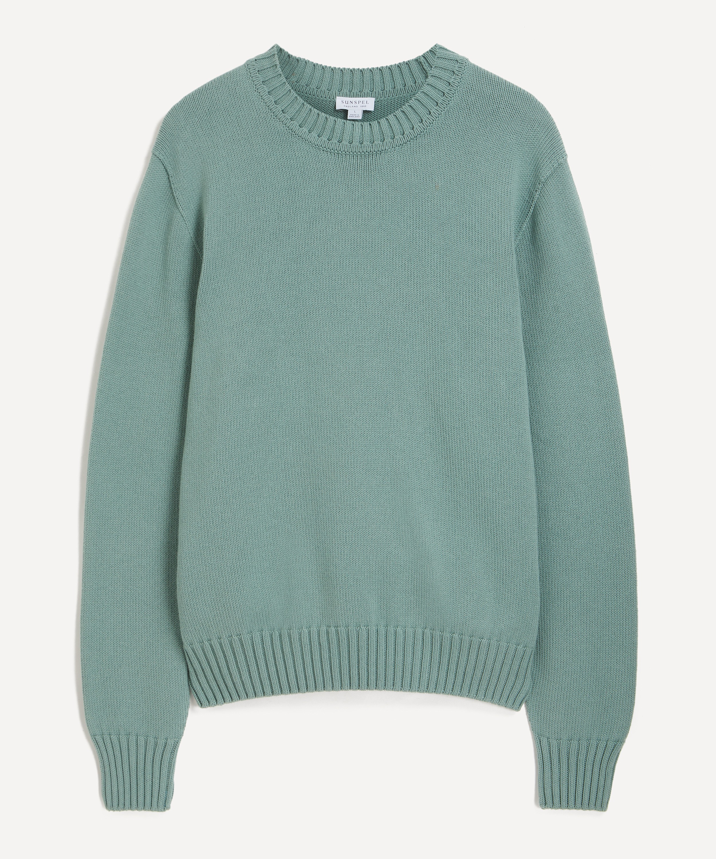 Sunspel - Smoke Green Cotton Crew Neck Jumper image number 0