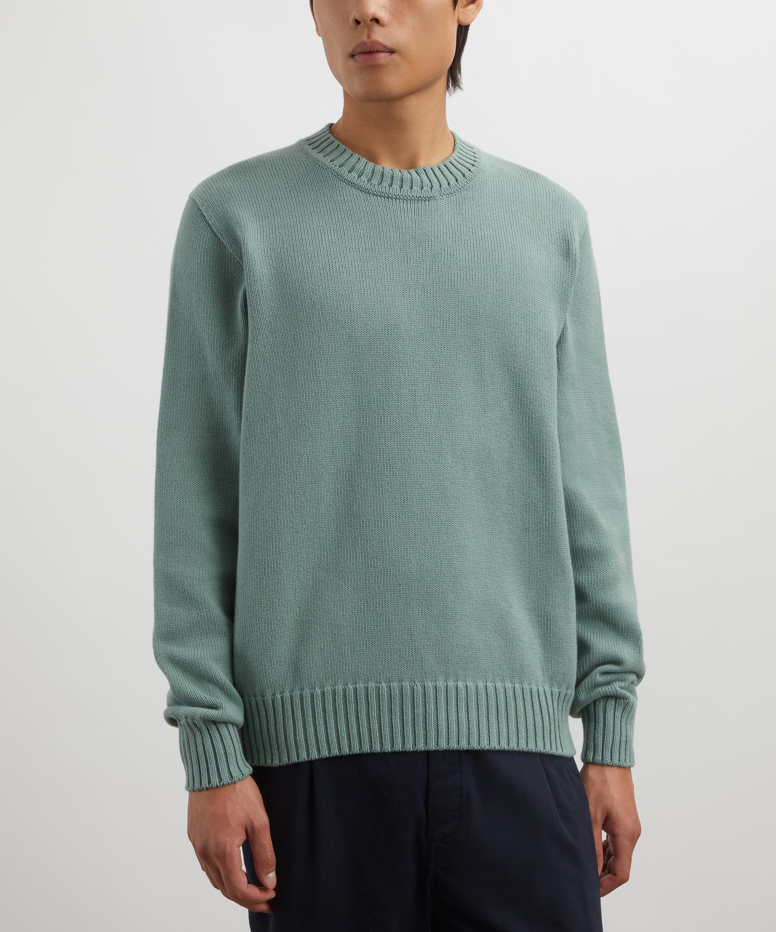 Sunspel - Smoke Green Cotton Crew Neck Jumper image number 2