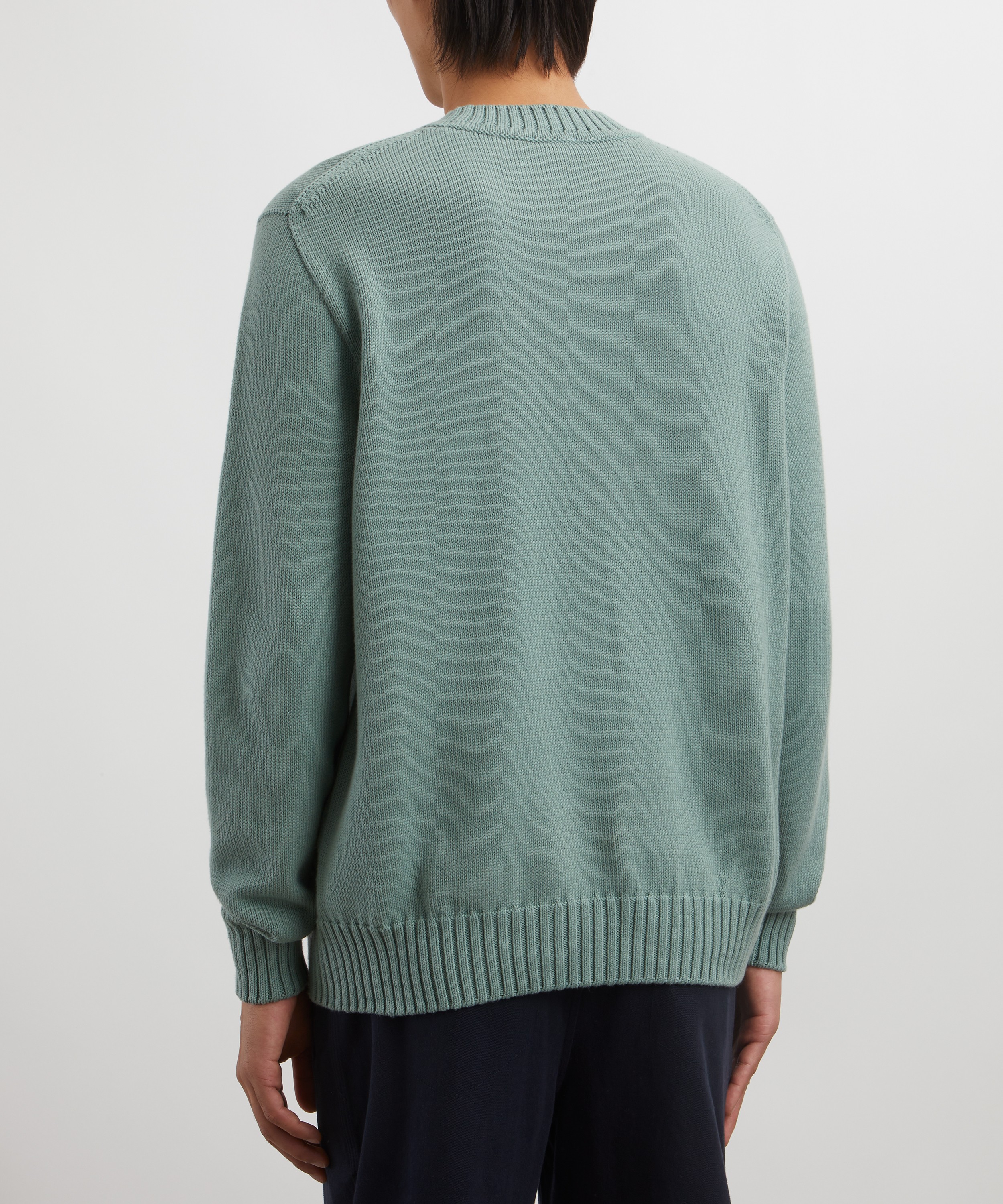 Sunspel - Smoke Green Cotton Crew Neck Jumper image number 3