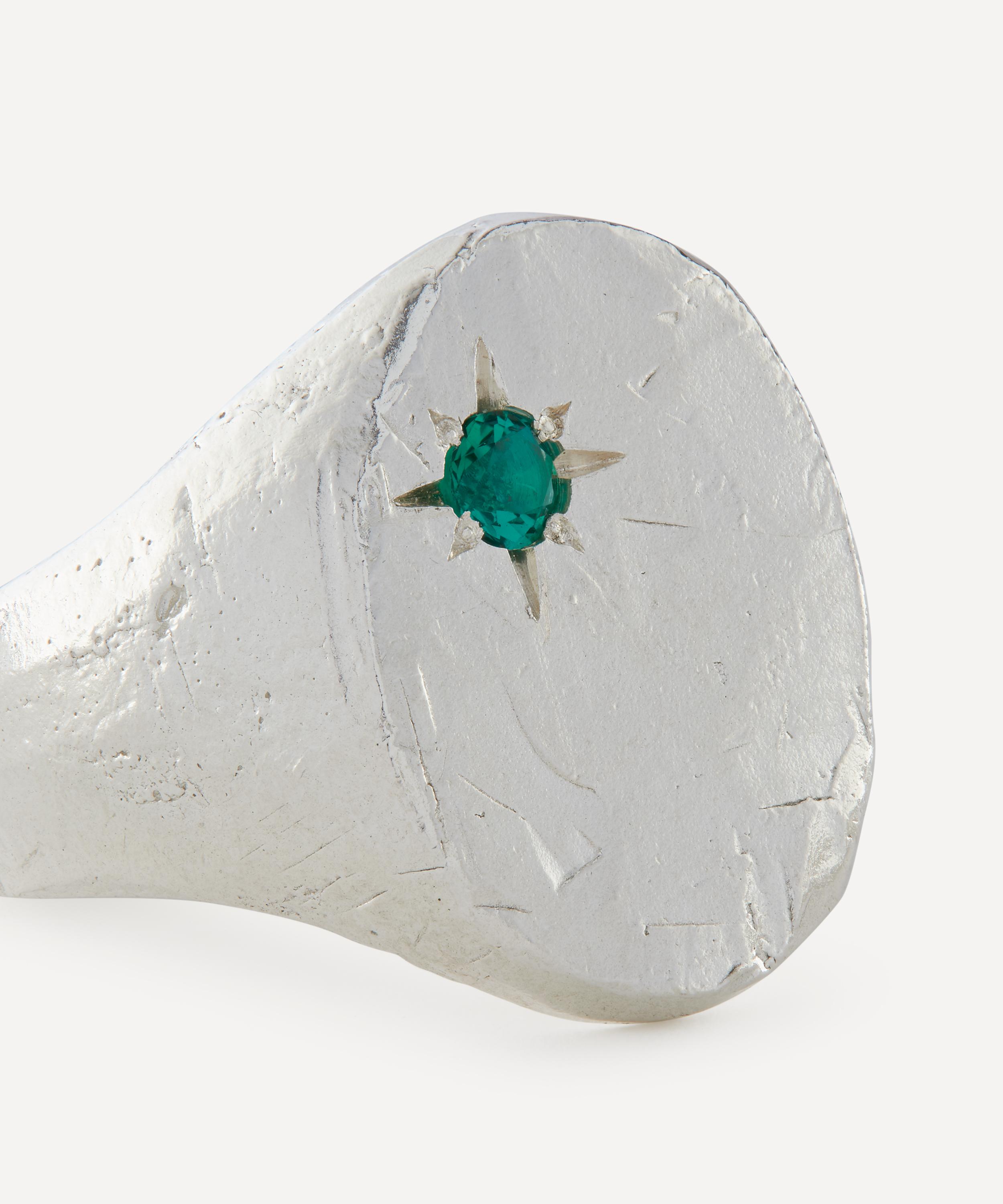 The Ouze - Sterling Silver Emerald Signet Ring image number 2