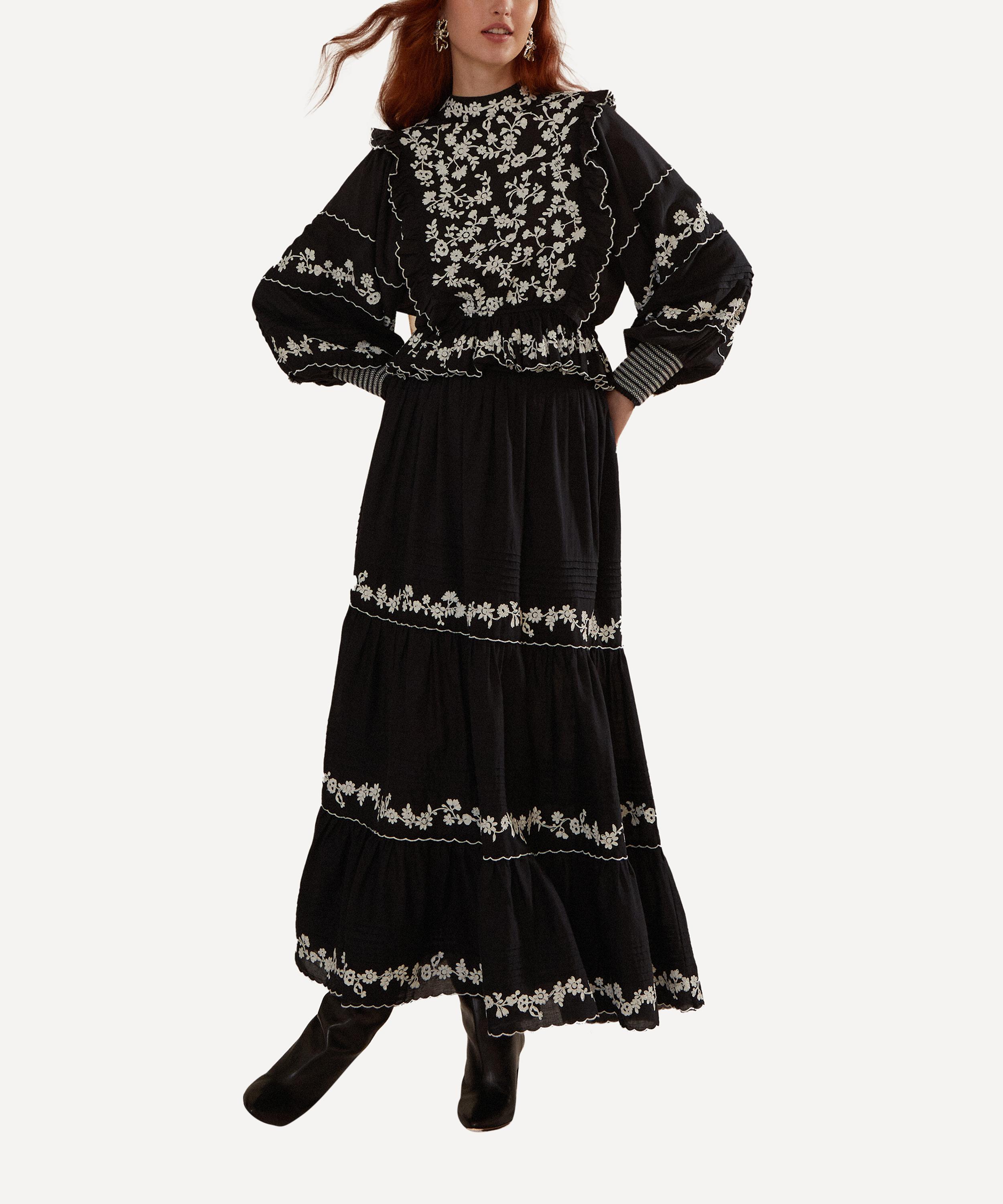 FARM Rio - Black Embroidered Ruffle Long Sleeve Blouse image number 0