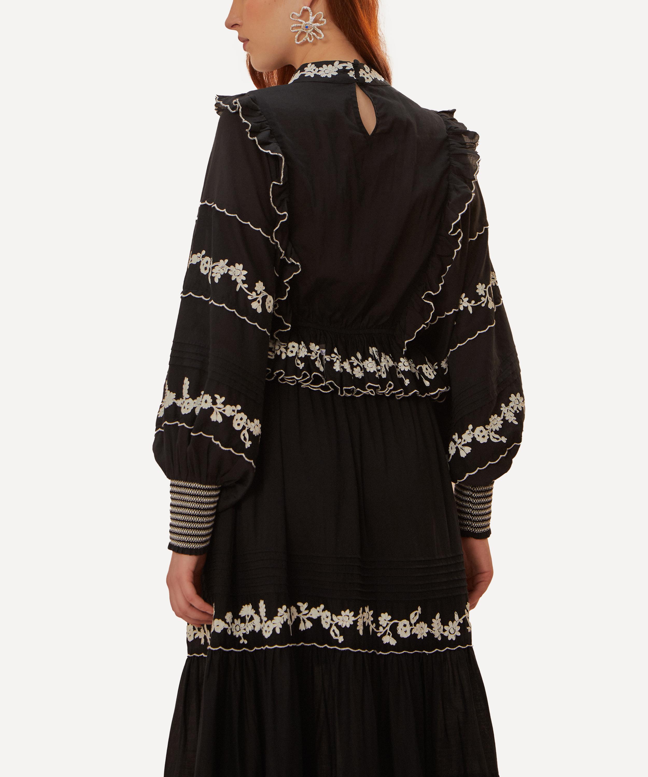 FARM Rio - Black Embroidered Ruffle Long Sleeve Blouse image number 1