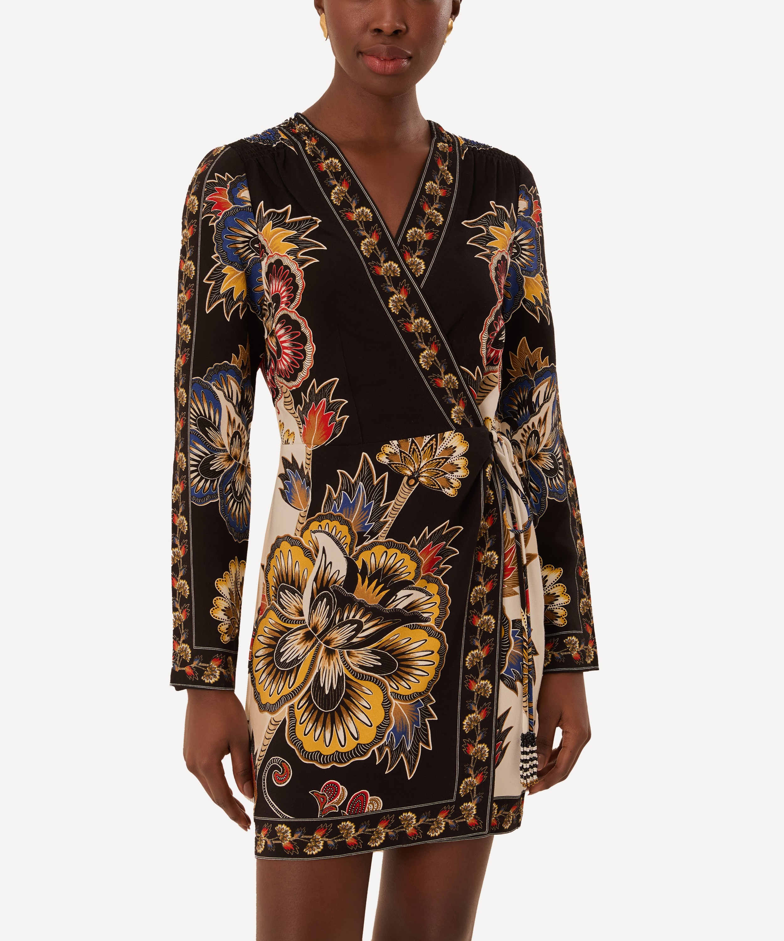 FARM Rio - Black Maxi Floral Wrap Mini Dress image number 0